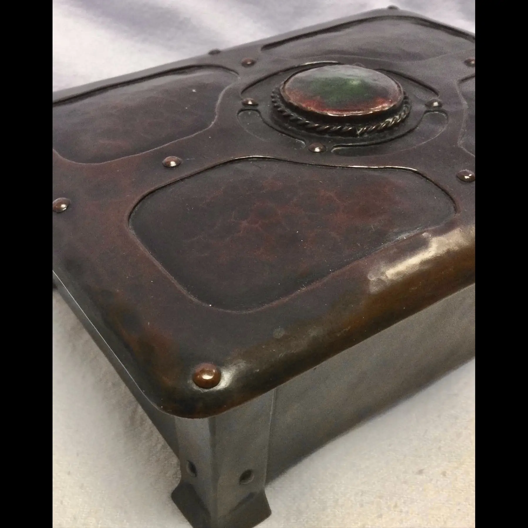 a e jones arts and crafts ruskin mounted rivet strapped table box