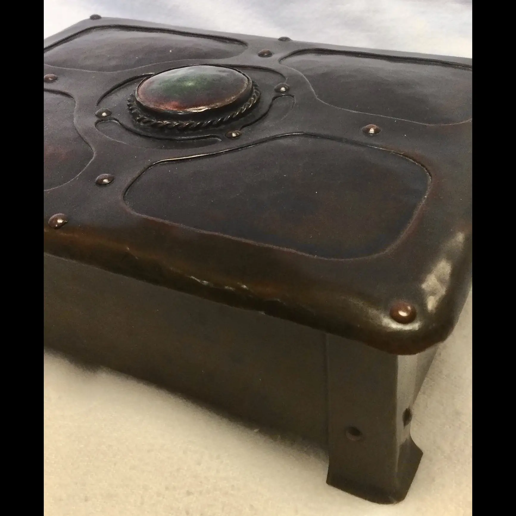 a e jones arts and crafts ruskin mounted rivet strapped table box