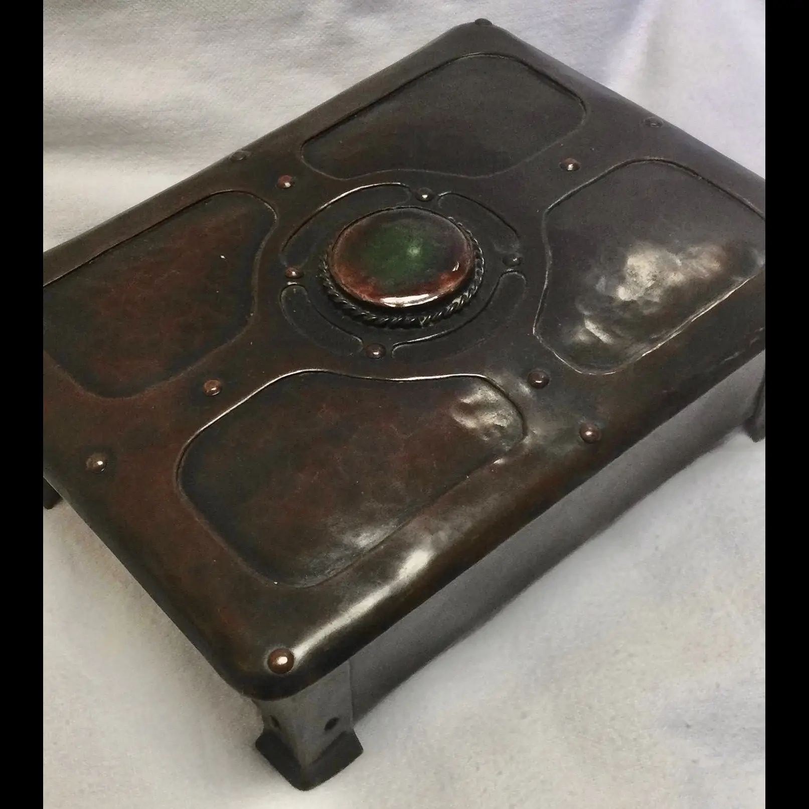 a e jones arts and crafts ruskin mounted rivet strapped table box