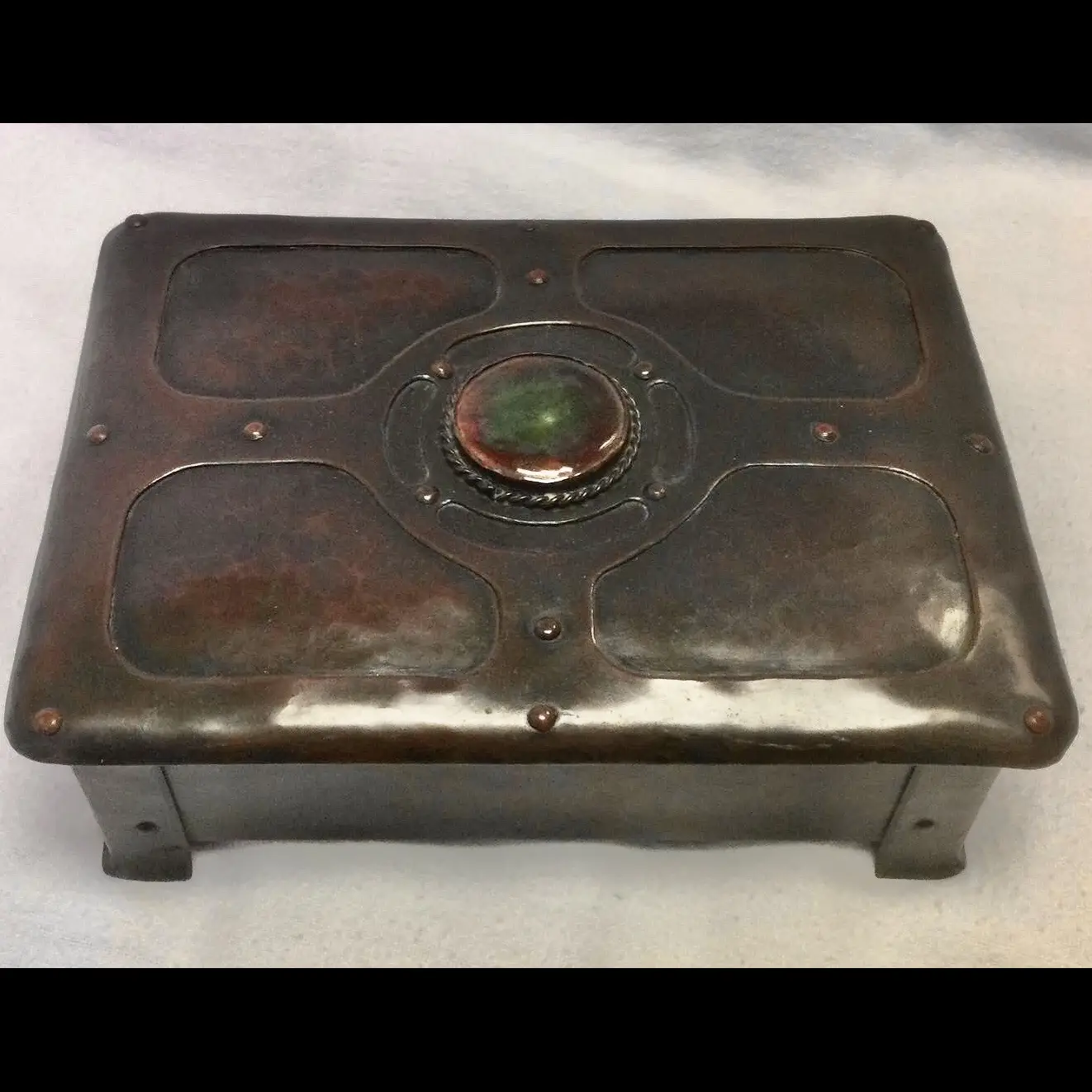 a e jones arts and crafts ruskin mounted rivet strapped table box