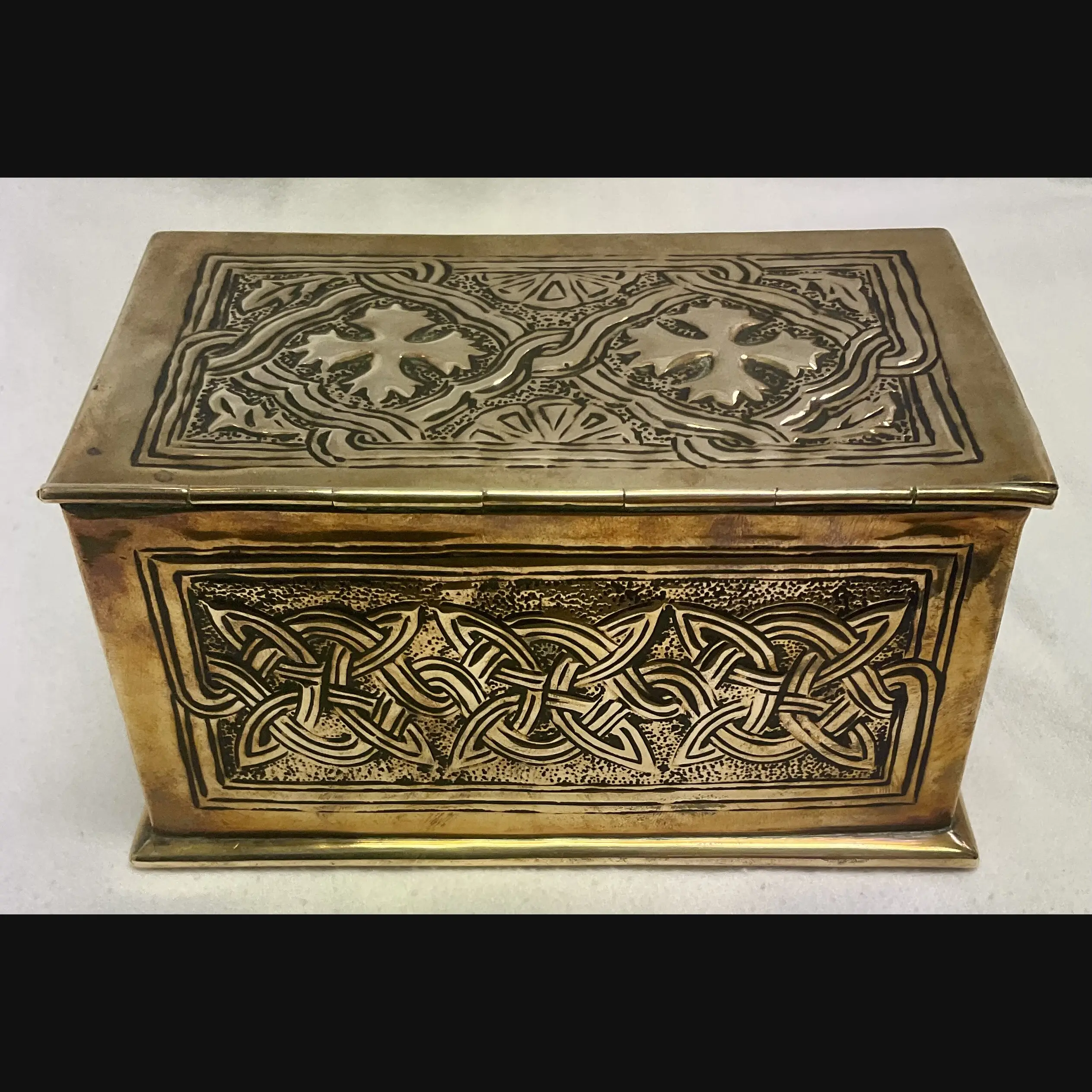 keswick school of industrial art ksia arts and crafts table brass box with celtic decoration