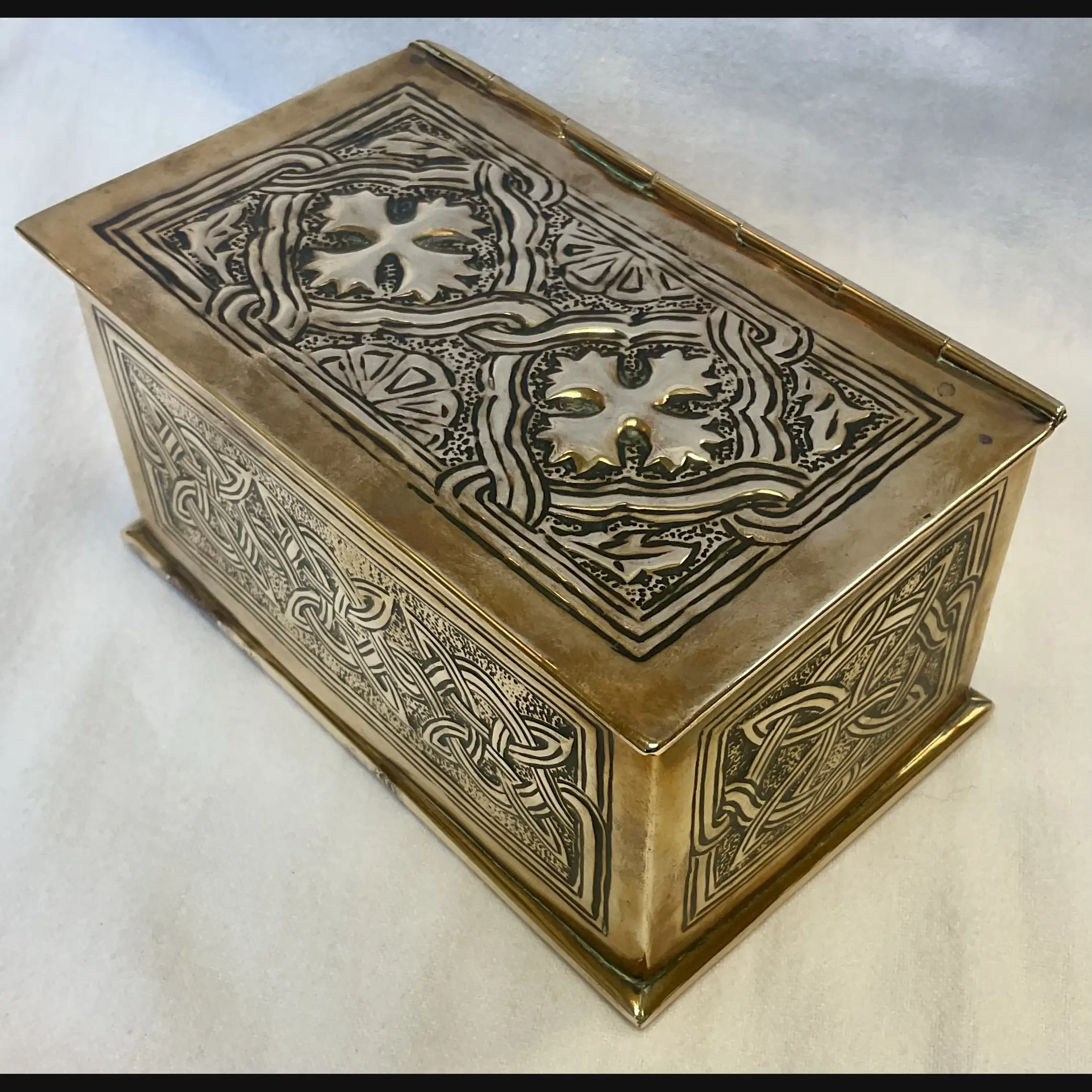 keswick school of industrial art ksia arts and crafts table brass box with celtic decoration