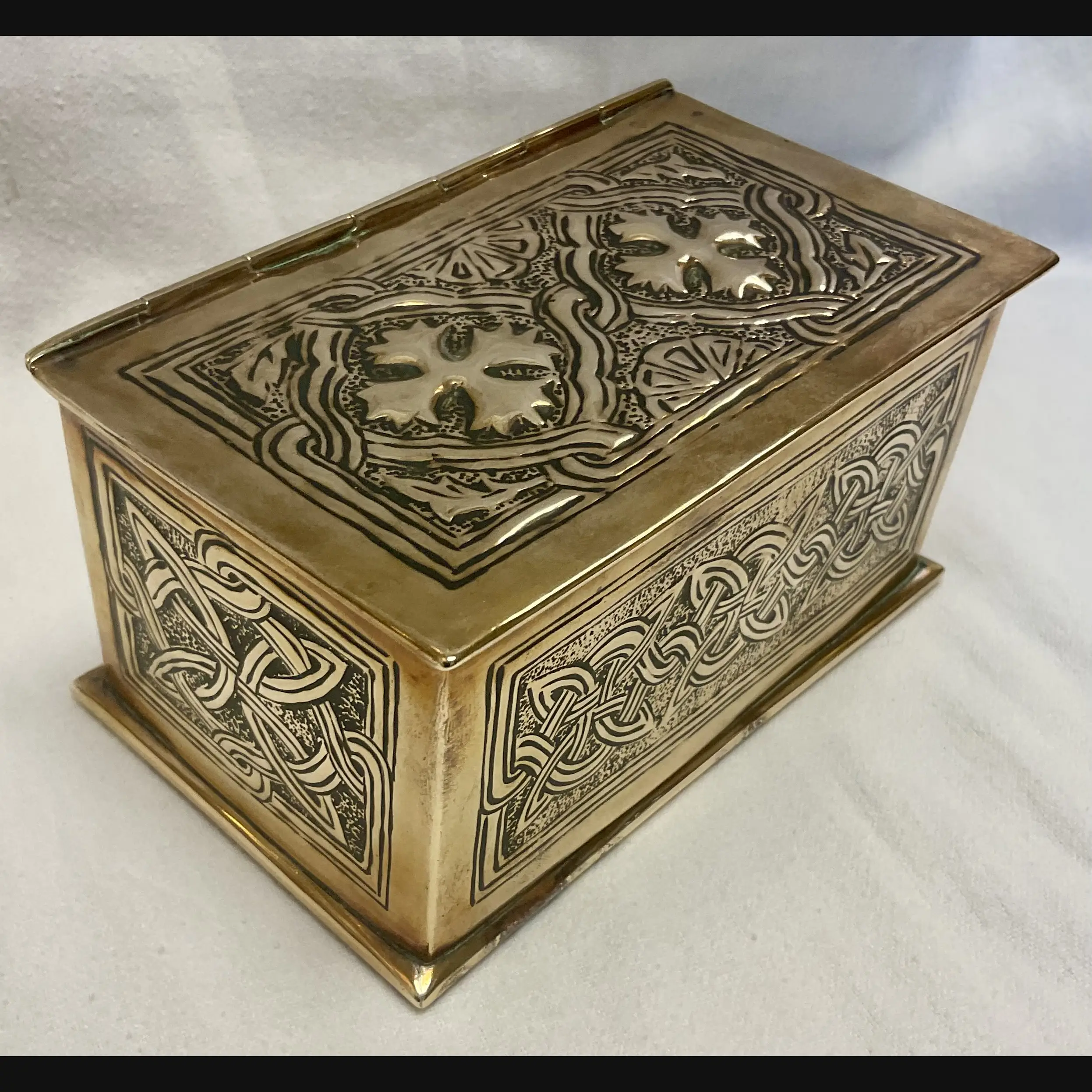 keswick school of industrial art ksia arts and crafts table brass box with celtic decoration