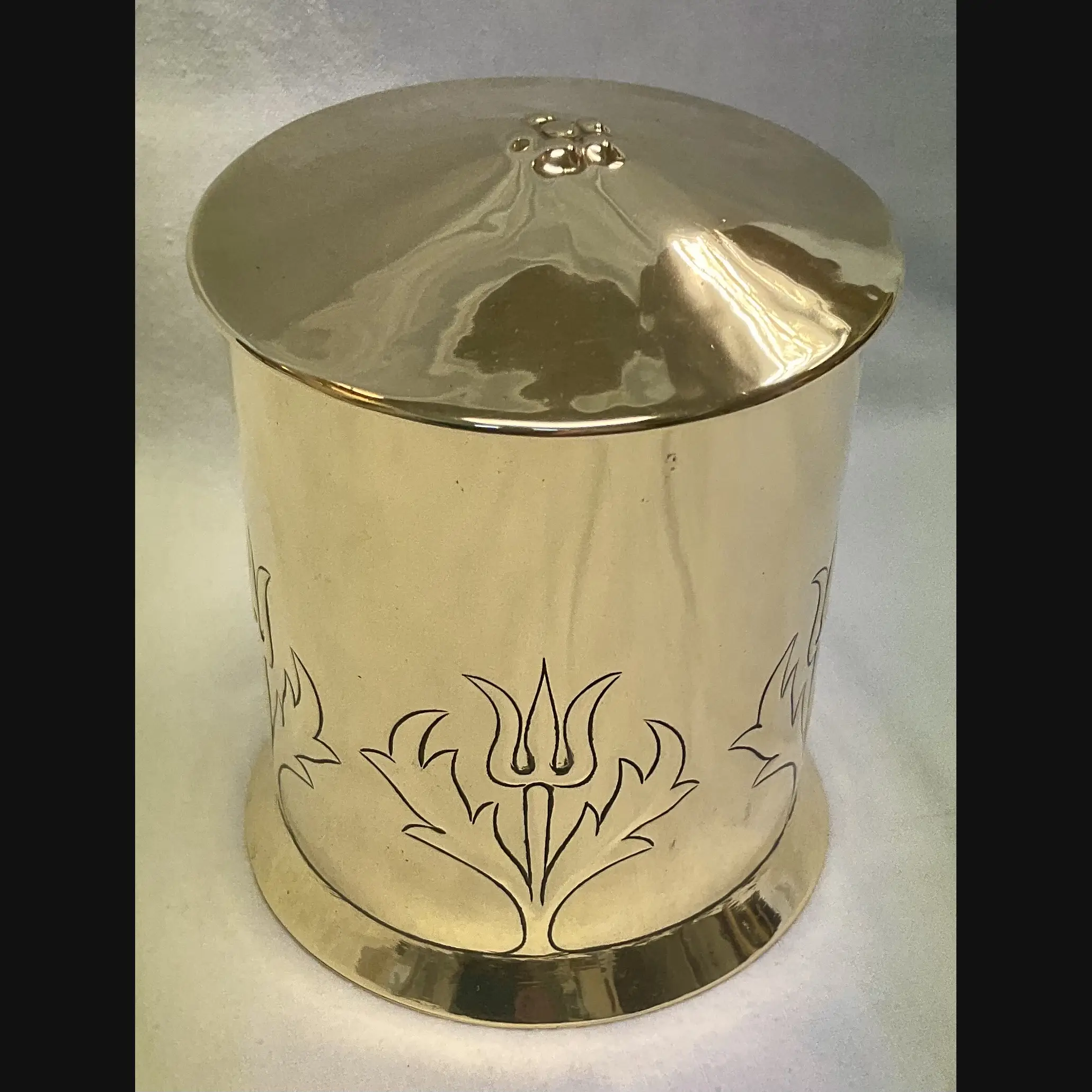 keswick school of industrial art ksia arts and crafts art nouveau thistles tea caddy