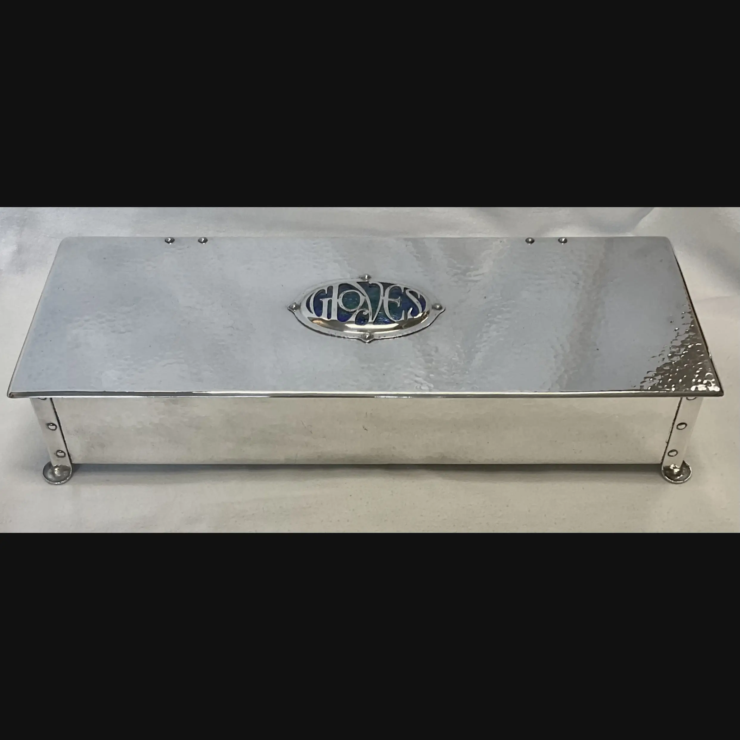 elegant best and lloyd cambray ware arts and crafts silver plated and enamel cabochon ladies glove box