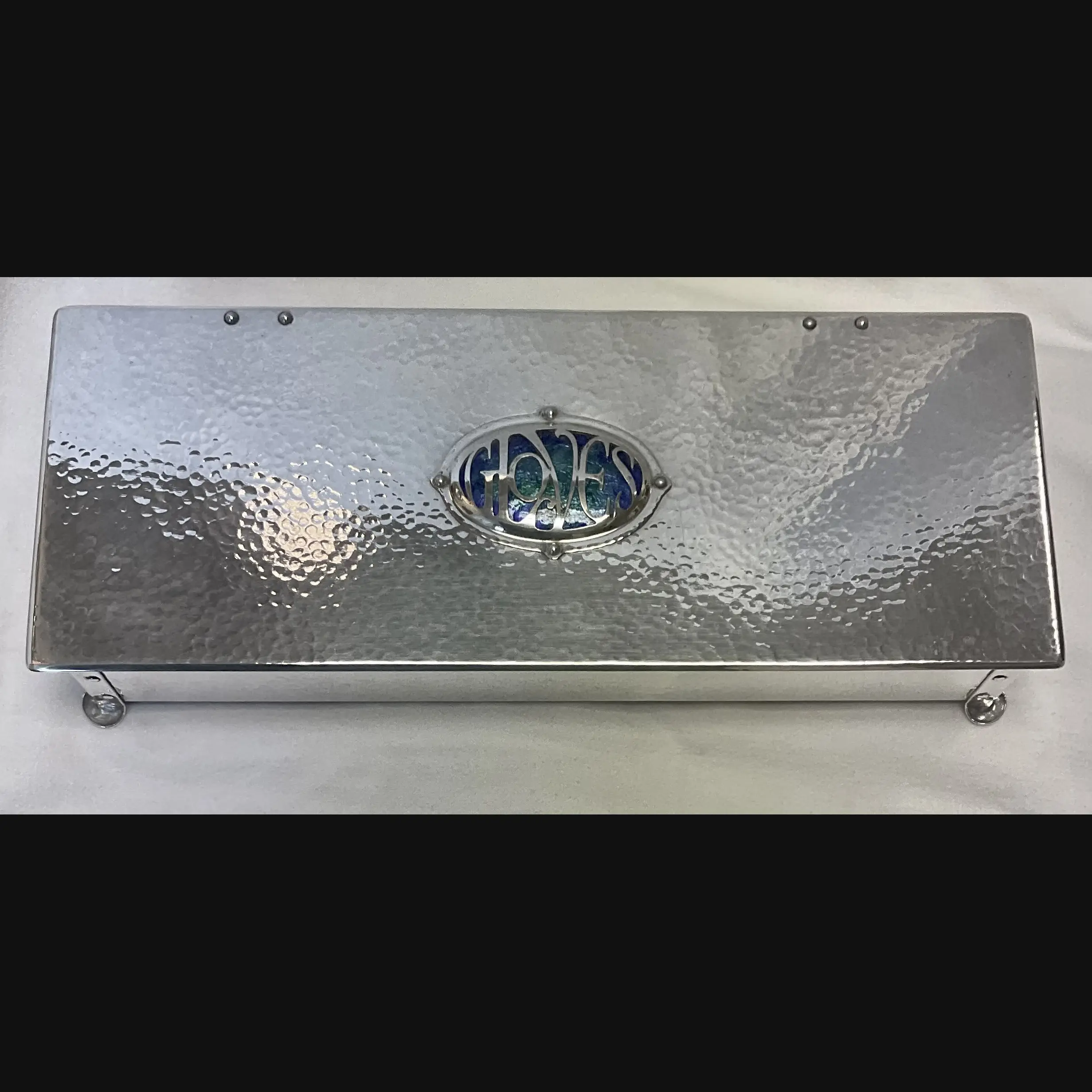 elegant best and lloyd cambray ware arts and crafts silver plated and enamel cabochon ladies glove box
