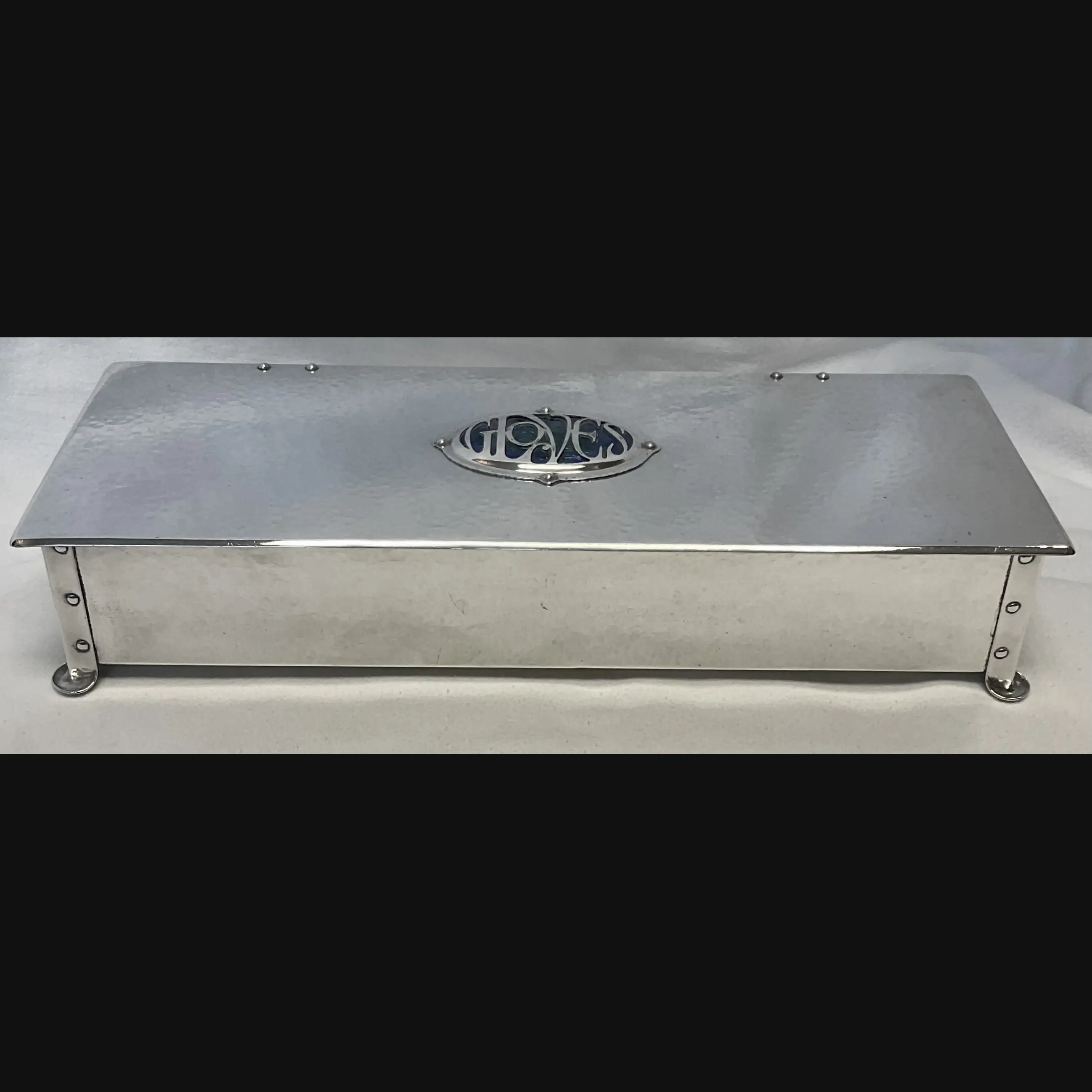 elegant best and lloyd cambray ware arts and crafts silver plated and enamel cabochon ladies glove box