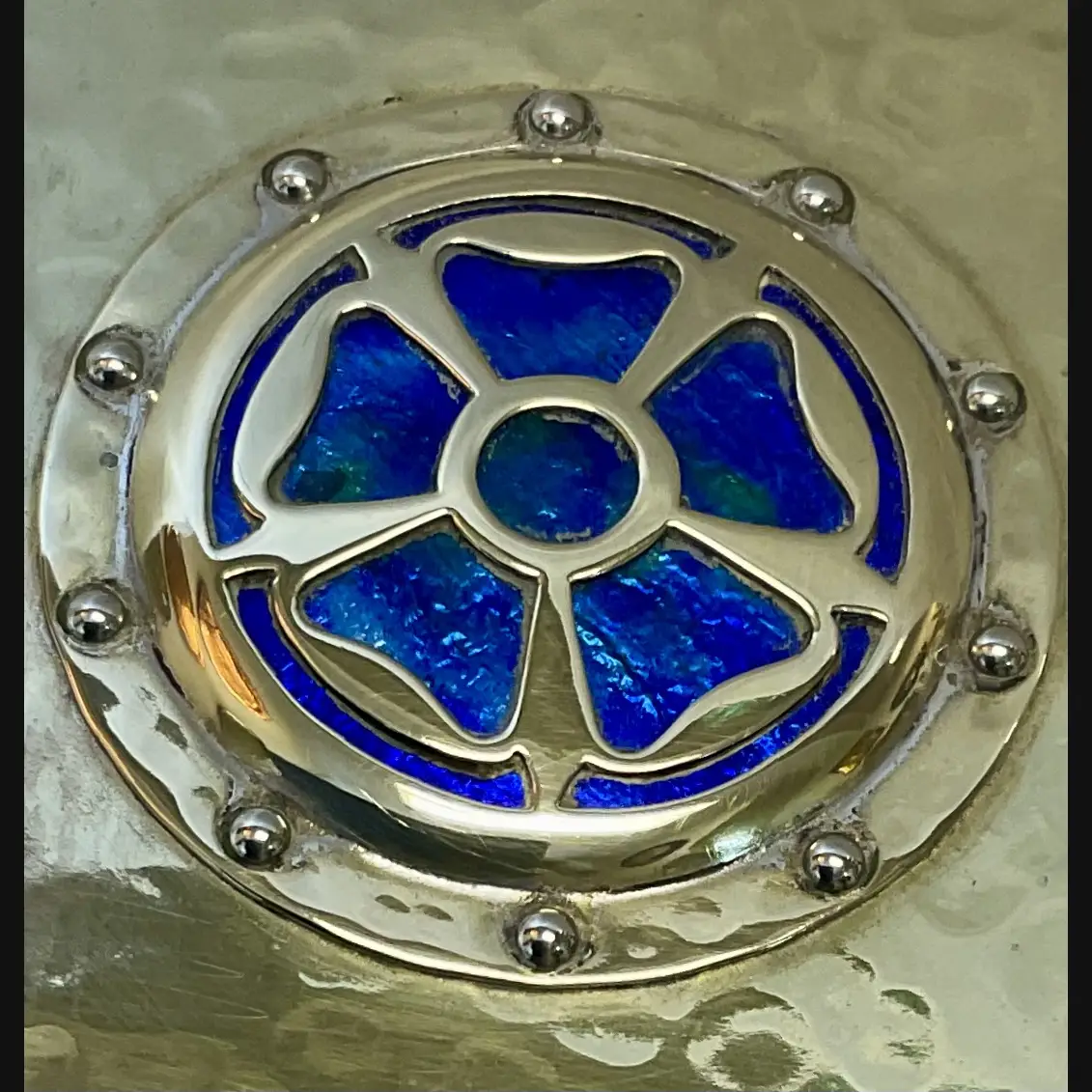 cambray ware by best and lloyd of birmingham arts and crafts brass casket with enamel rose cover c1910