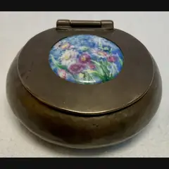 arts and crafts ladies tobacco box with painted enamel impressionist flower cabochon c1900 10