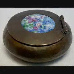 arts and crafts ladies tobacco box with painted enamel impressionist flower cabochon c1900 10