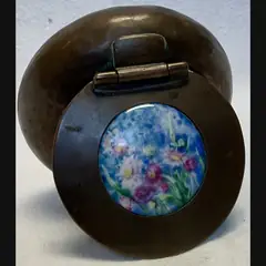 arts and crafts ladies tobacco box with painted enamel impressionist flower cabochon c1900 10