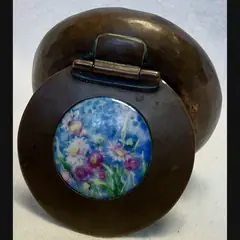 arts and crafts ladies tobacco box with painted enamel impressionist flower cabochon c1900 10
