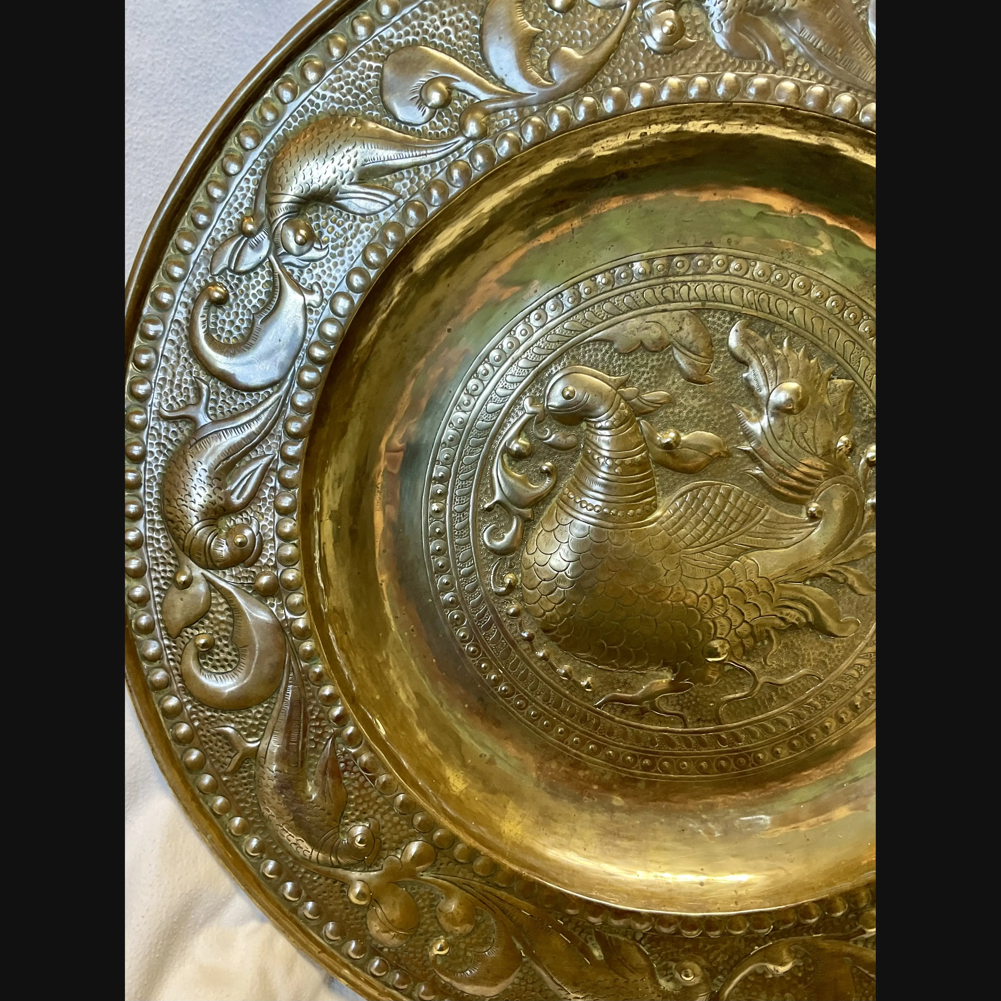 keswick school of industrial art large arts and crafts early persian pheasants charger parish rooms period