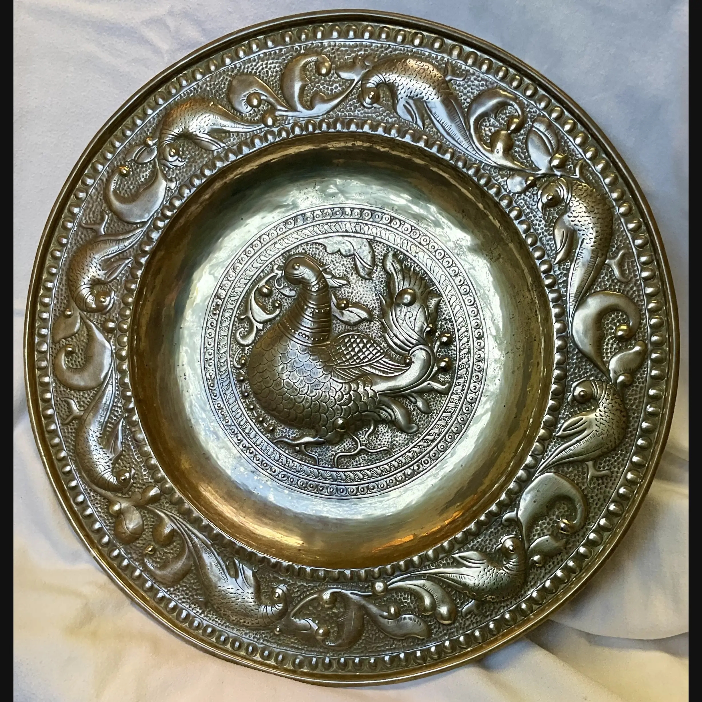 keswick school of industrial art large arts and crafts early persian pheasants charger parish rooms period