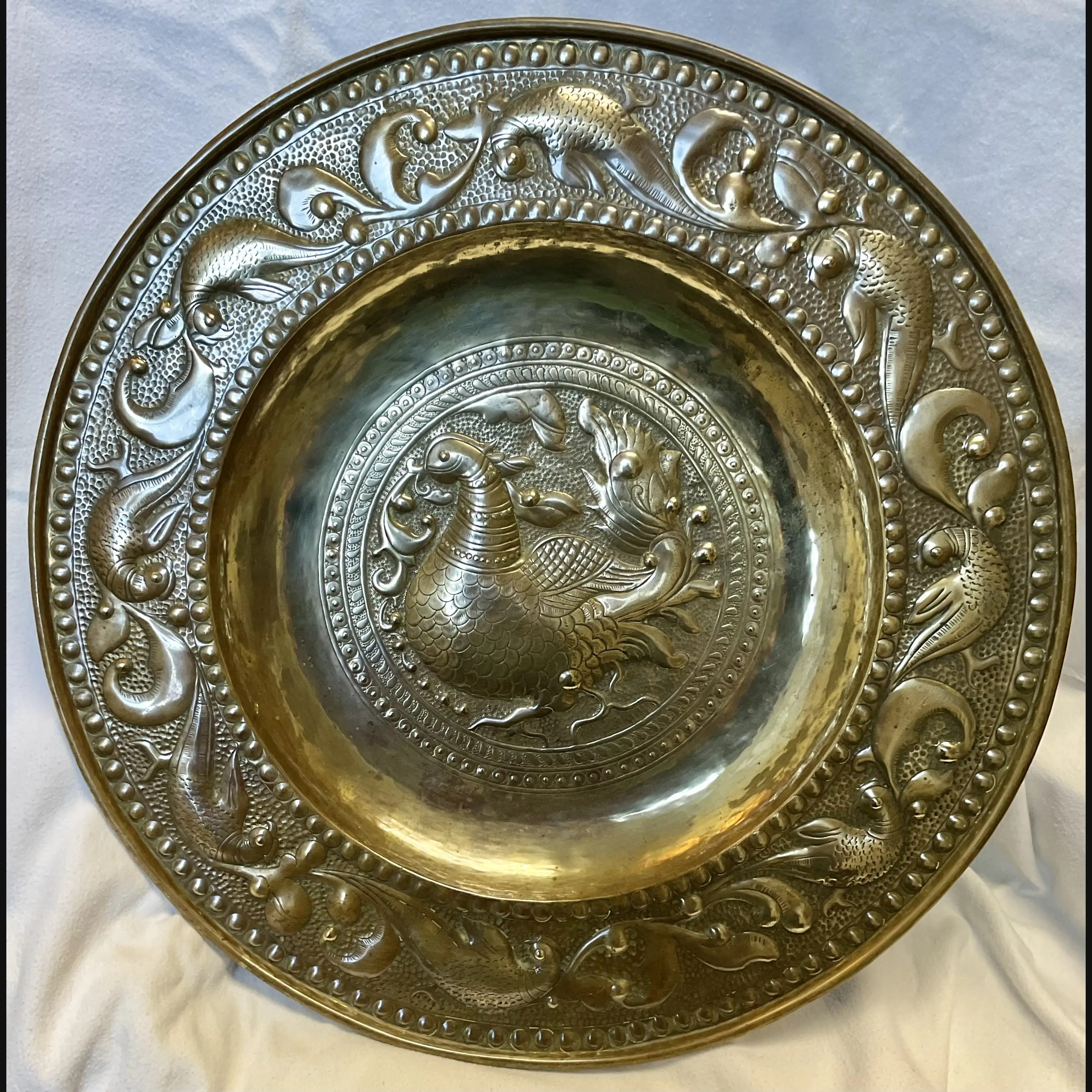 keswick school of industrial art large arts and crafts early persian pheasants charger parish rooms period