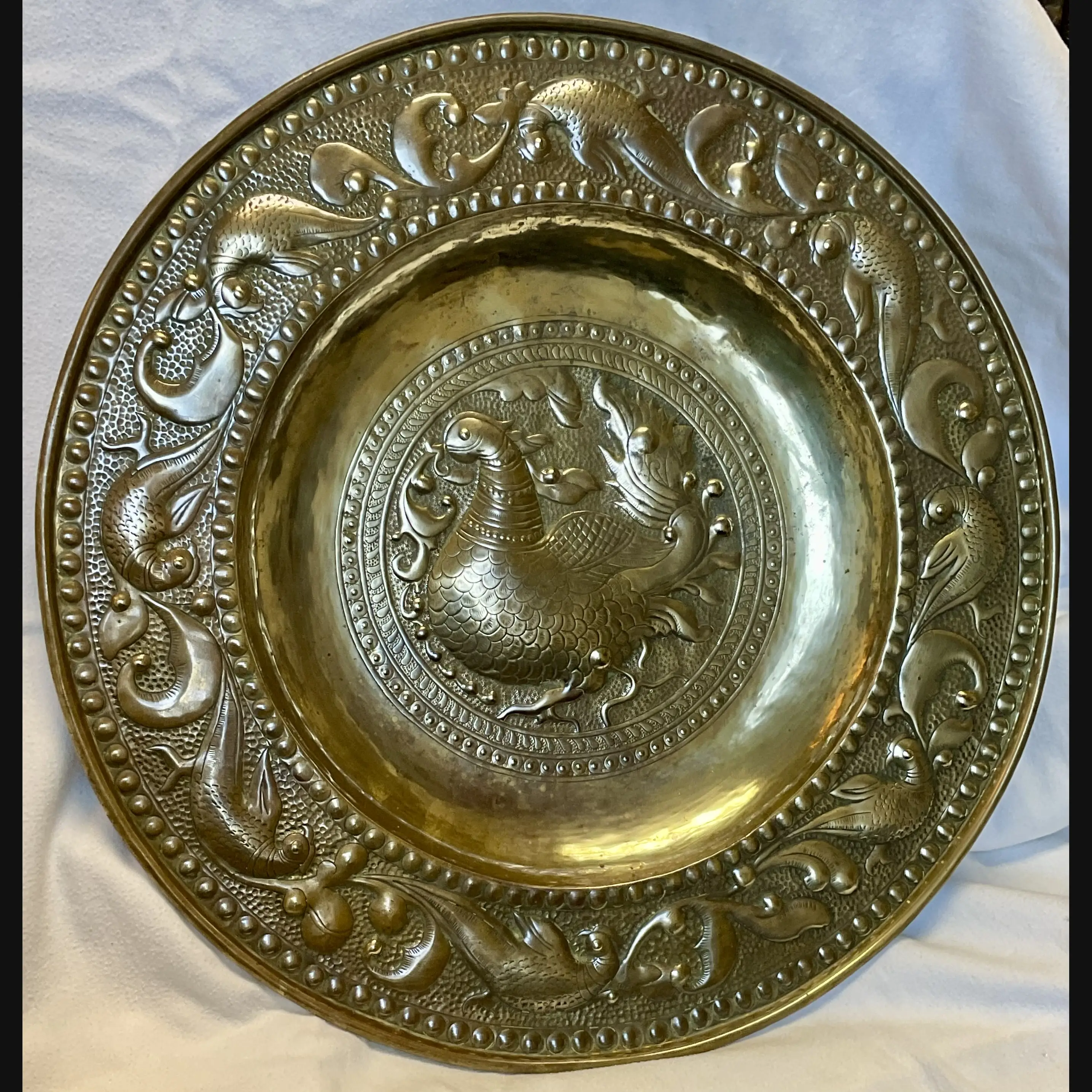 keswick school of industrial art large arts and crafts early persian pheasants charger parish rooms period