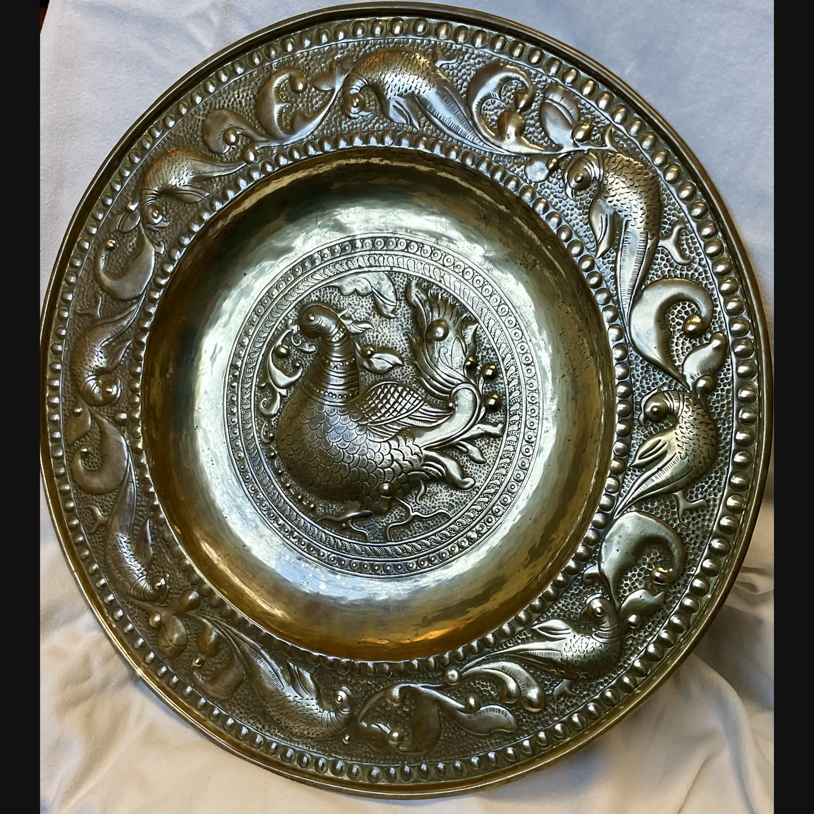 keswick school of industrial art large arts and crafts early persian pheasants charger parish rooms period