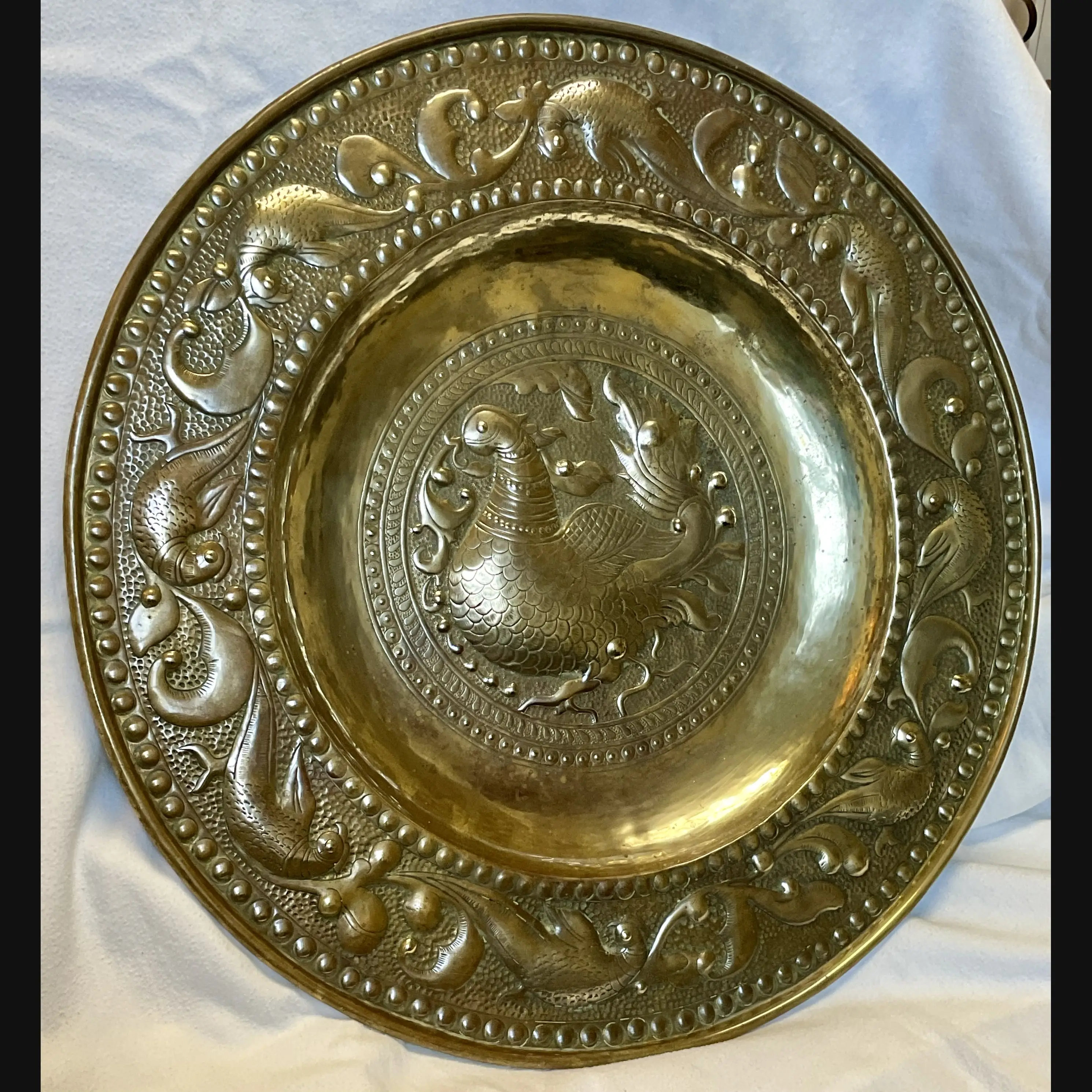 keswick school of industrial art large arts and crafts early persian pheasants charger parish rooms period