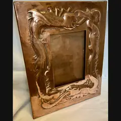 large early newlyn industrial class arts and crafts grotesques copper photo frame c1900