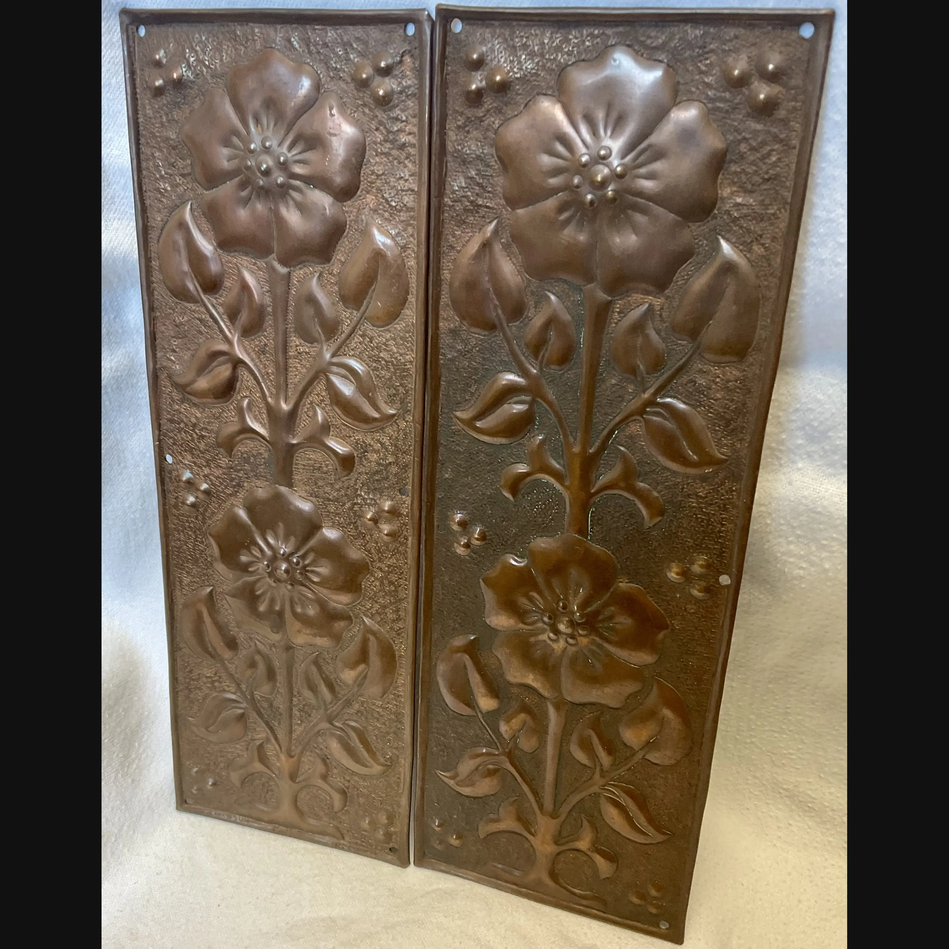 w h mawson keswick home industries arts and crafts copper door finger plates c1905