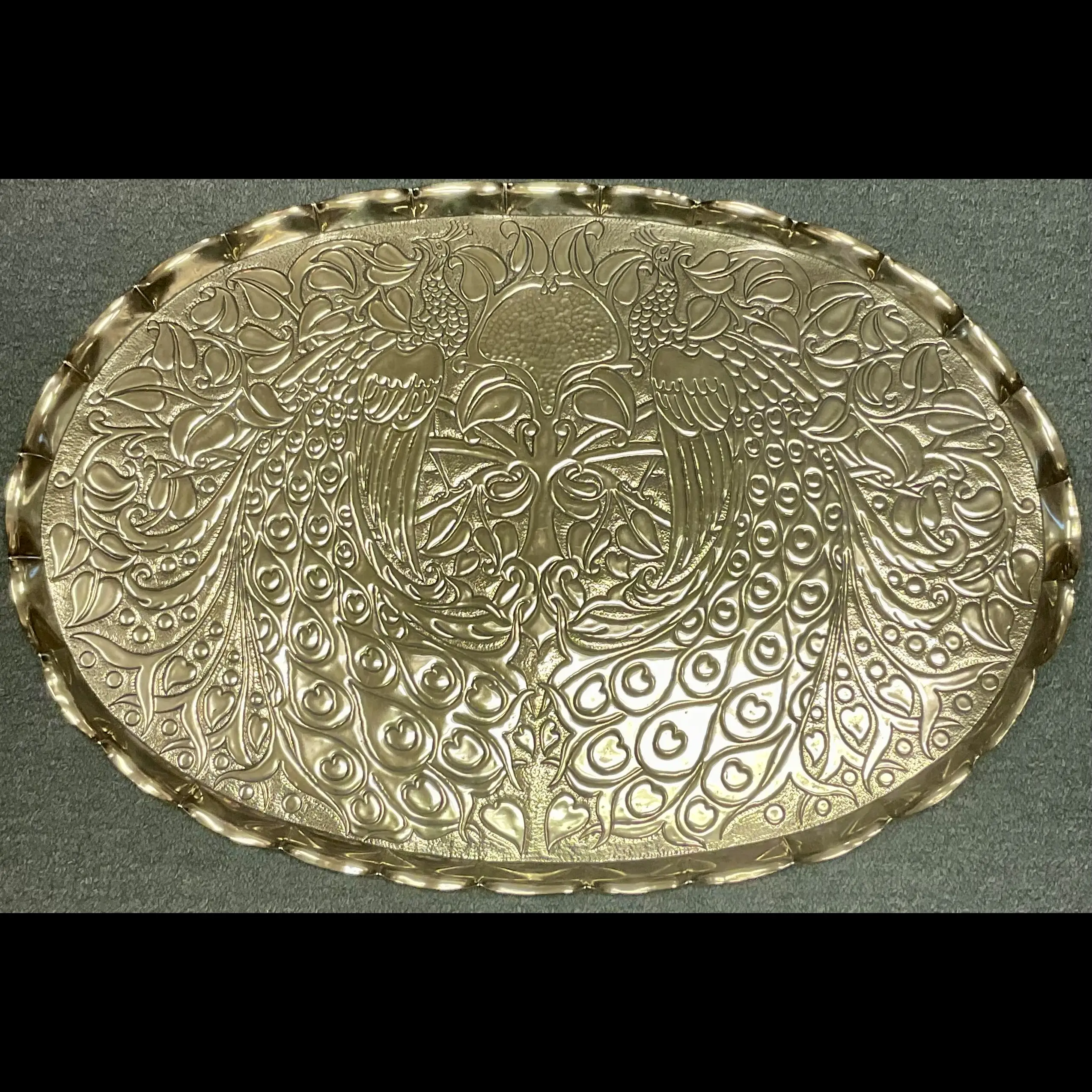 fivemiletown industrial class irish arts and crafts double peacocks tray mary williams c1905