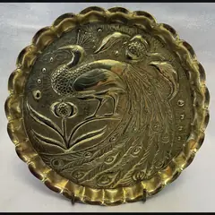 fivemiletown irish arts and crafts peacock card in brass c1900
