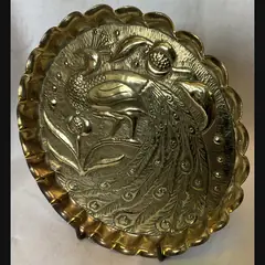 fivemiletown irish arts and crafts peacock card in brass c1900