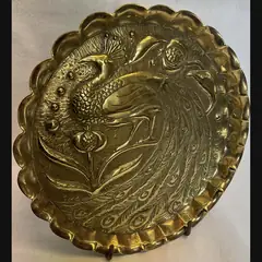 fivemiletown irish arts and crafts peacock card in brass c1900