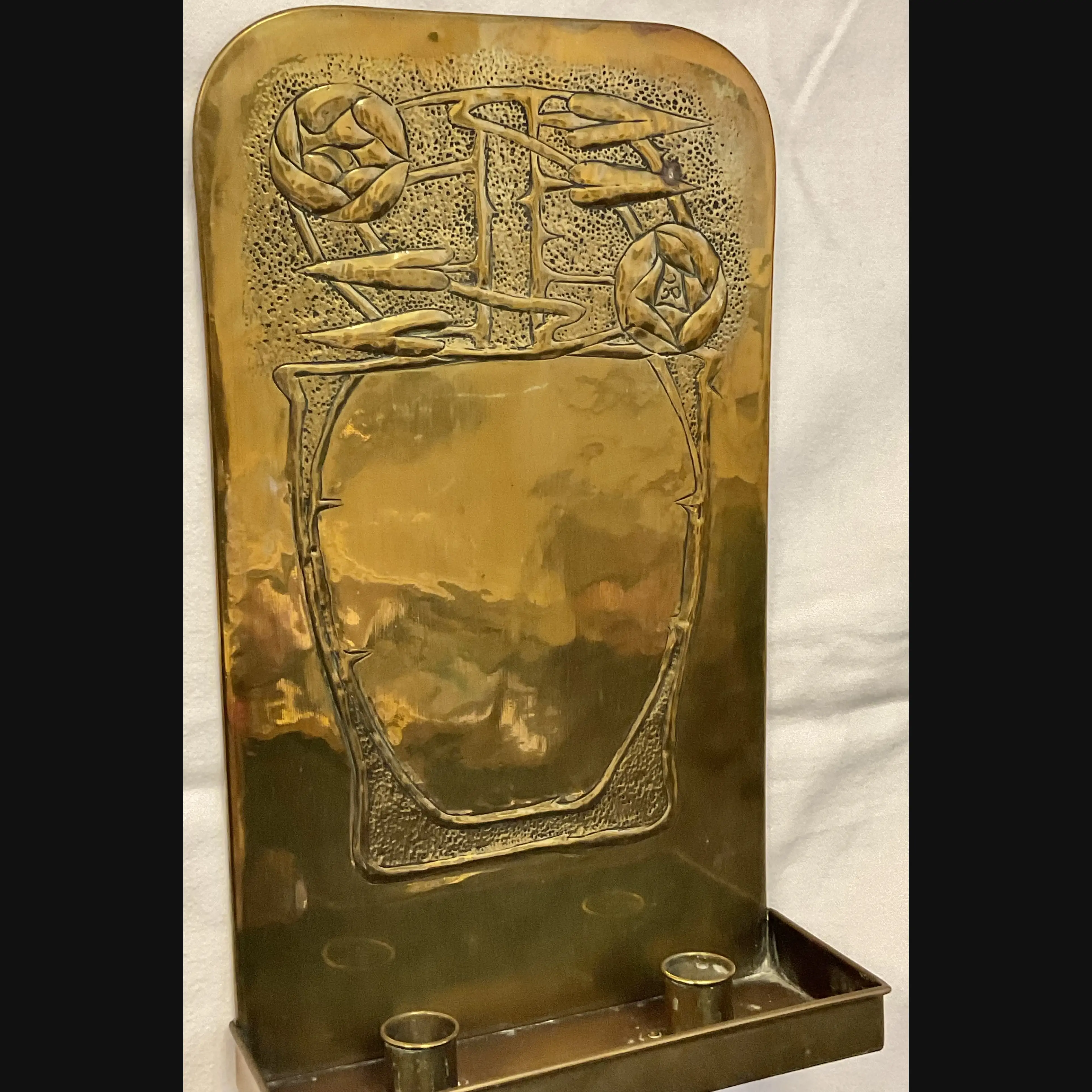 scottish arts and crafts glasgow style marion henderson wilson brass double wall sconce c1910