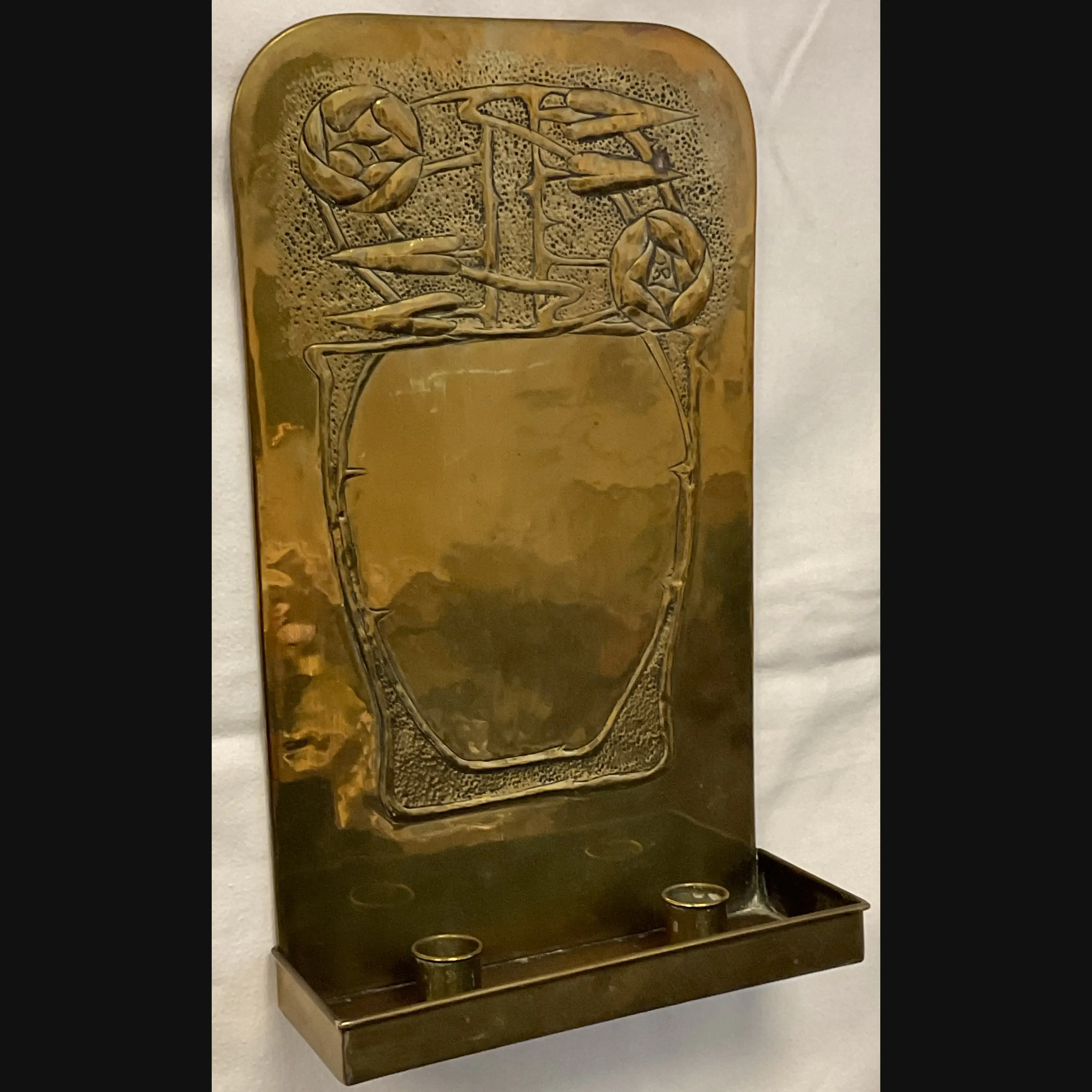scottish arts and crafts glasgow style marion henderson wilson brass double wall sconce c1910