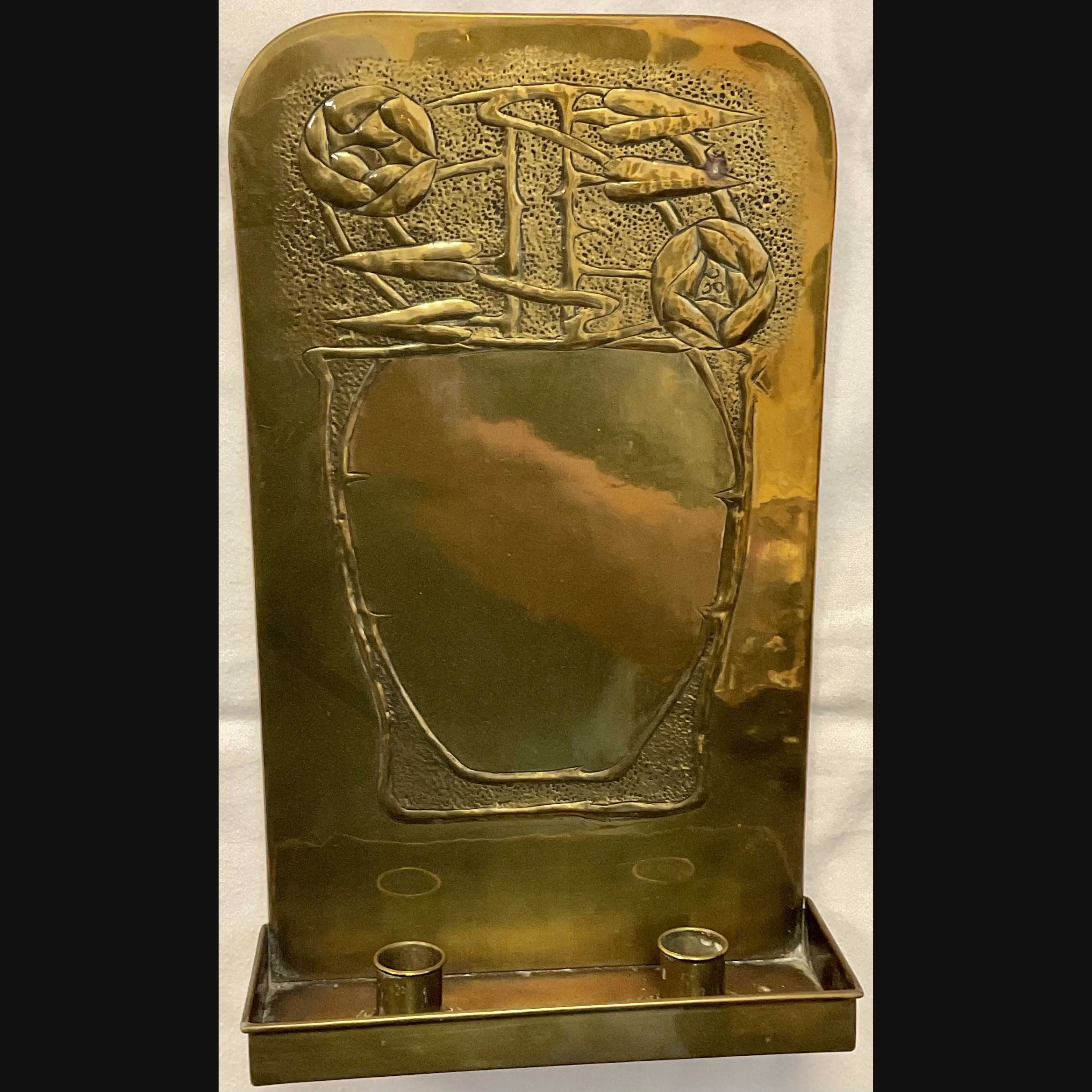 scottish arts and crafts glasgow style marion henderson wilson brass double wall sconce c1910
