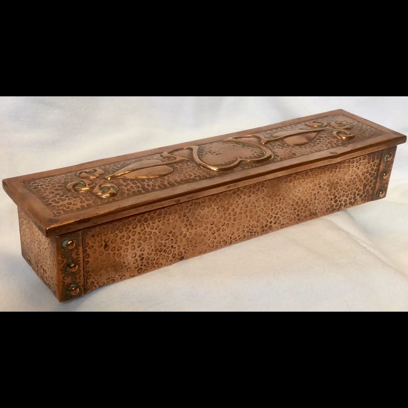 j f poole hayle secessionist arts and crafts copper hatpins box with glasgow roses