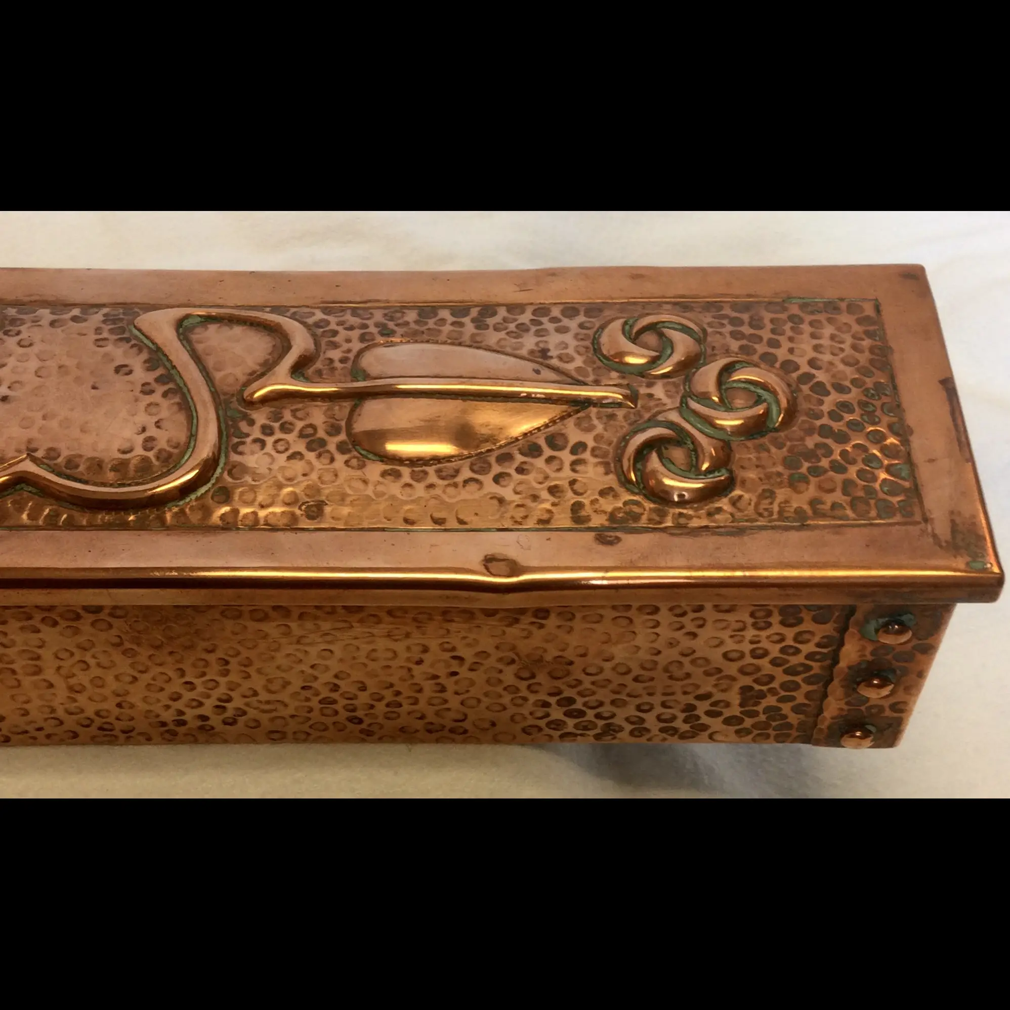 j f poole hayle secessionist arts and crafts copper hatpins box with glasgow roses
