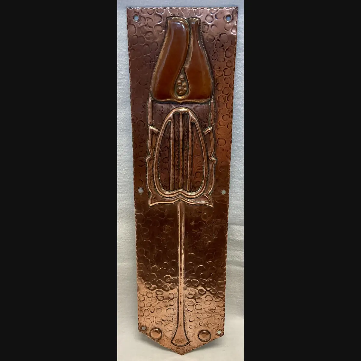 j f pool hayle copper works secessionist hammered copper door finger plate c1908