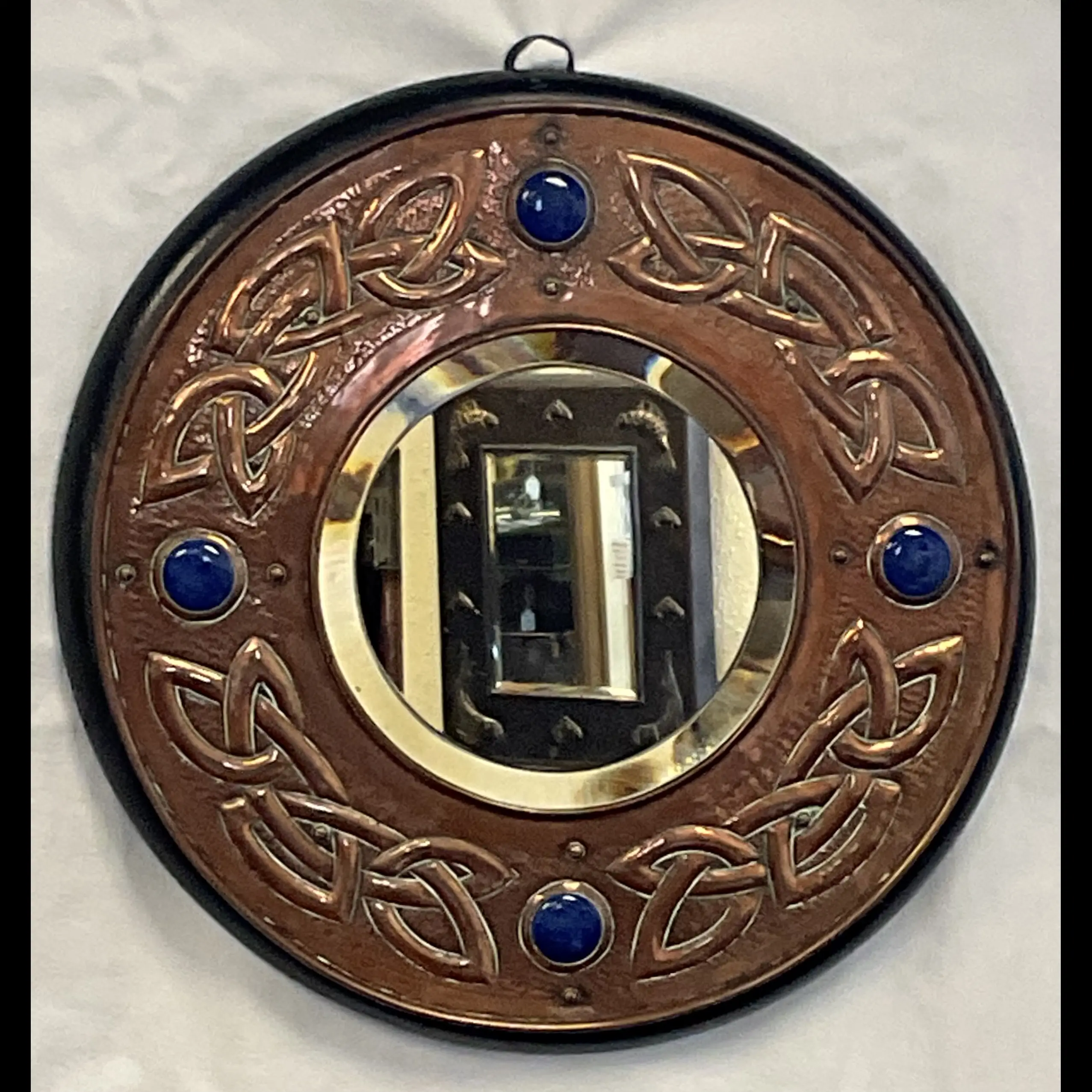 youghal art metal workers irish arts and crafts celtic copper mirror with four ruskin cabochons