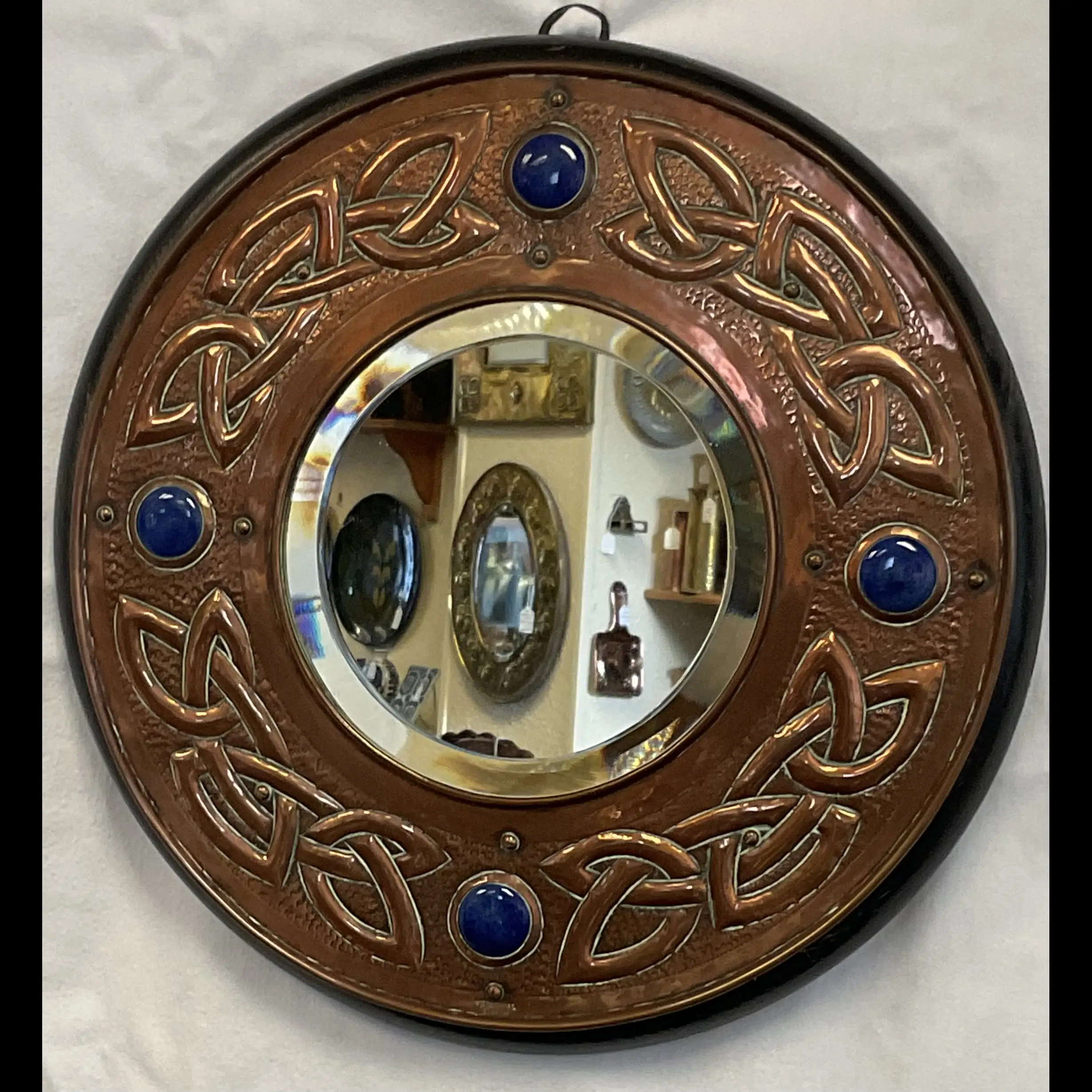 youghal art metal workers irish arts and crafts celtic copper mirror with four ruskin cabochons