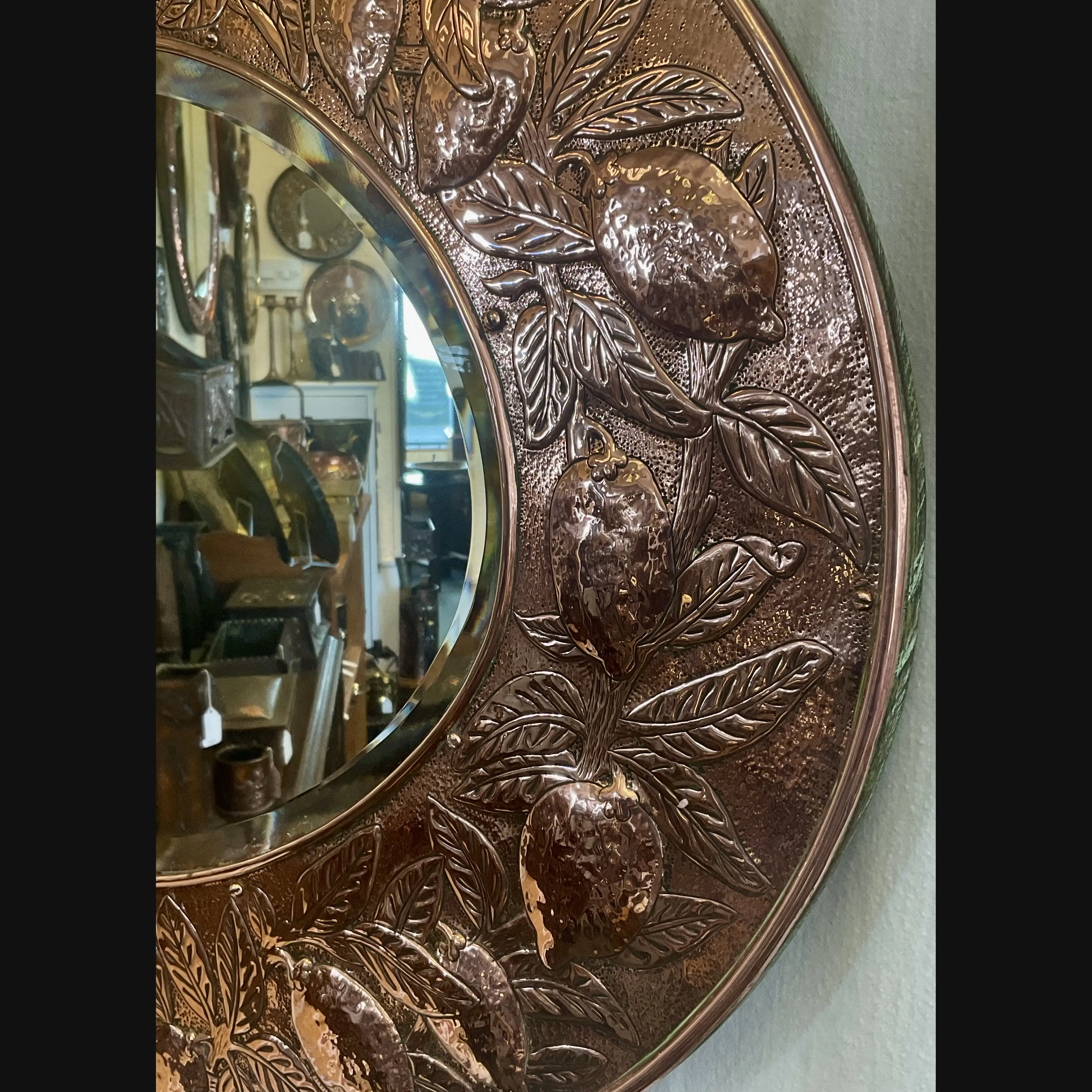 large oval keswick school of industrial art arts and crafts copper lemon tree mirror