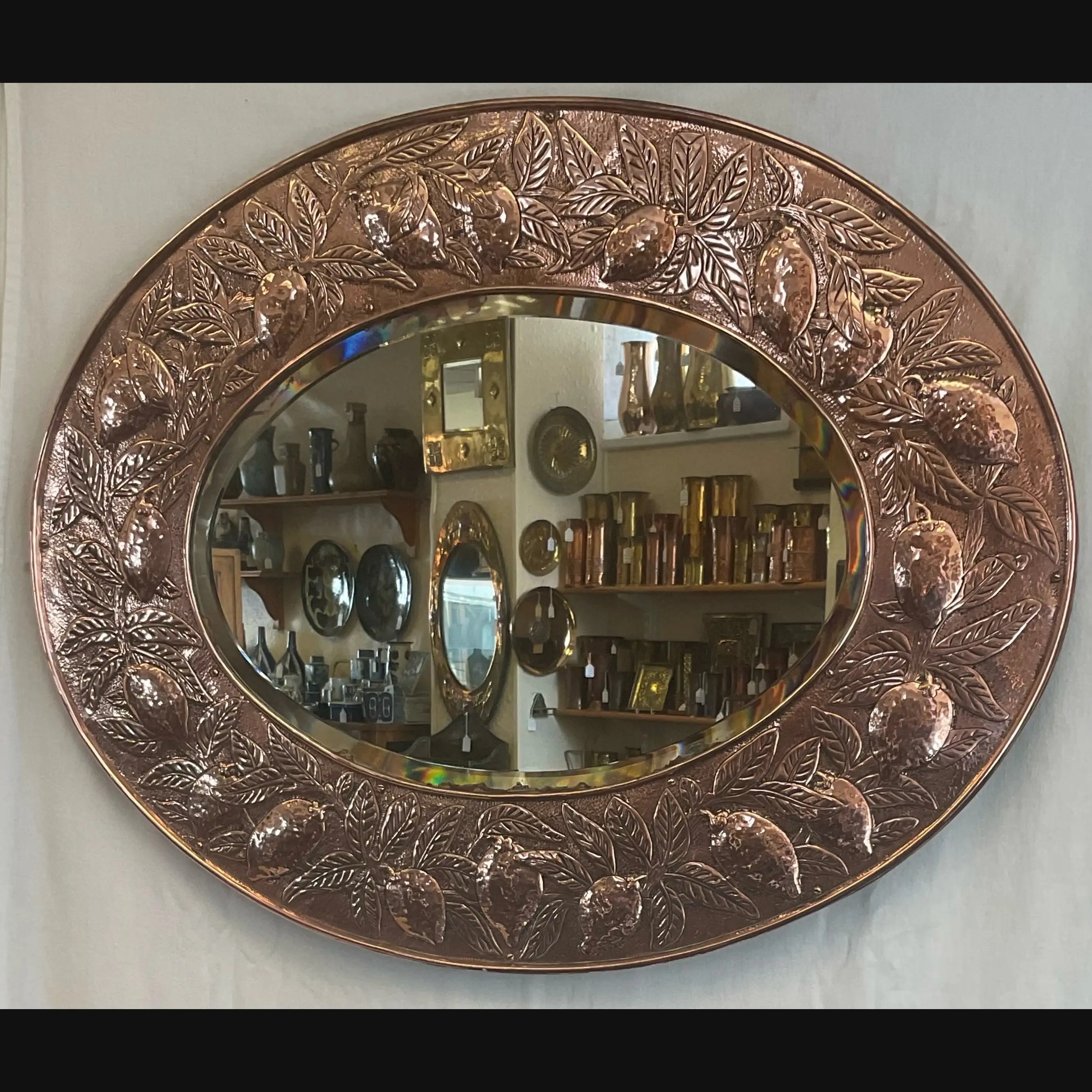 large oval keswick school of industrial art arts and crafts copper lemon tree mirror