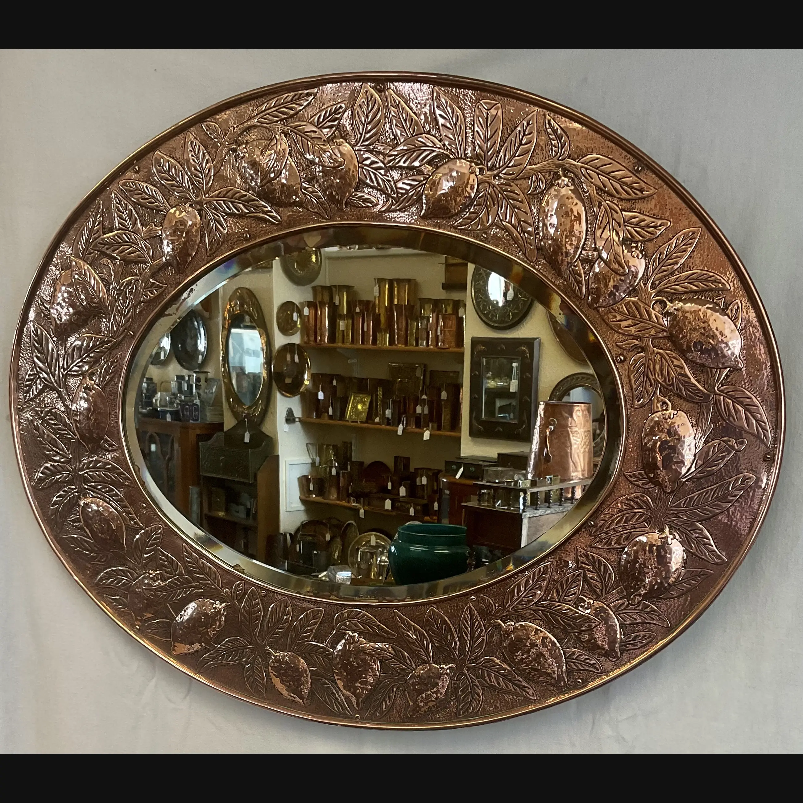 large oval keswick school of industrial art arts and crafts copper lemon tree mirror