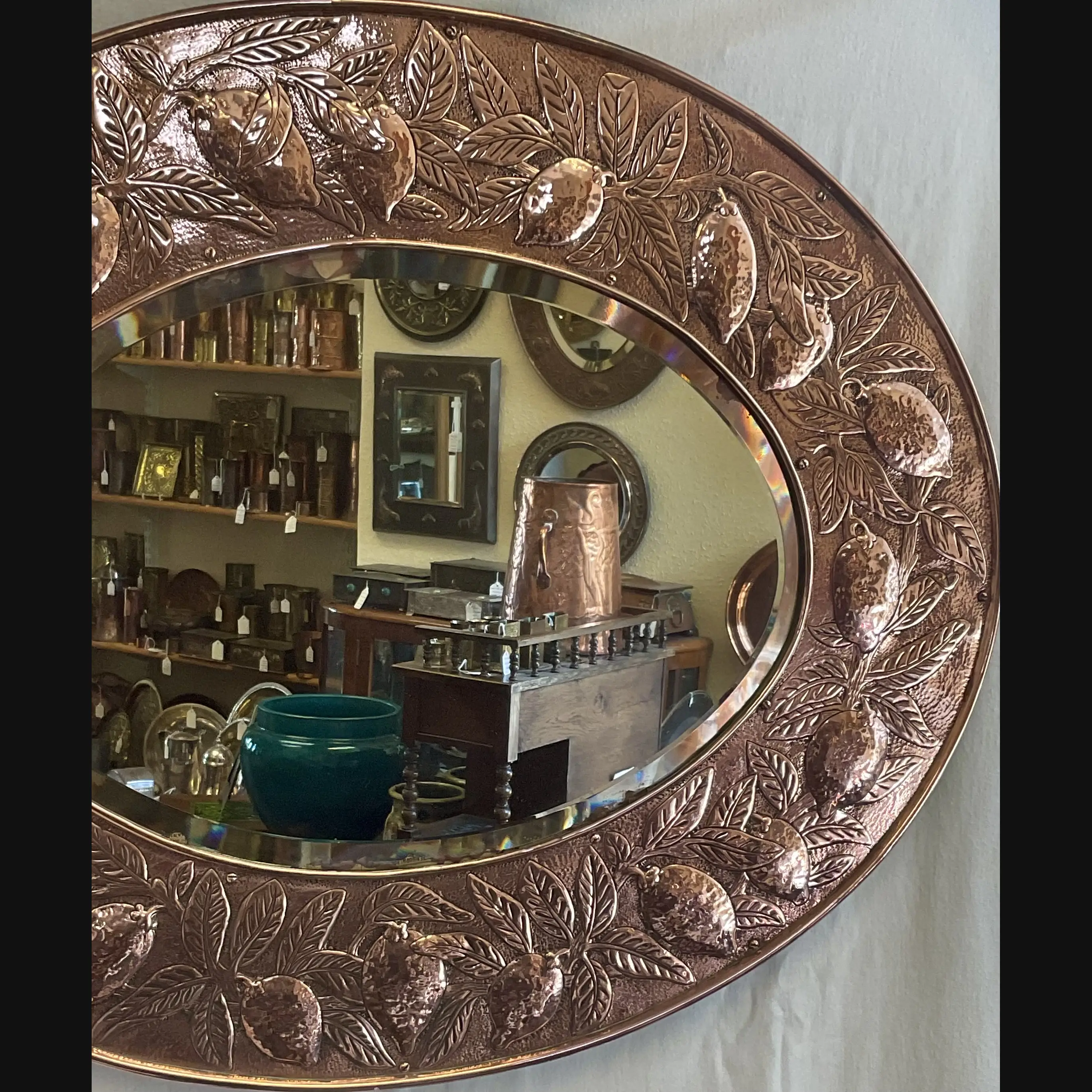 large oval keswick school of industrial art arts and crafts copper lemon tree mirror