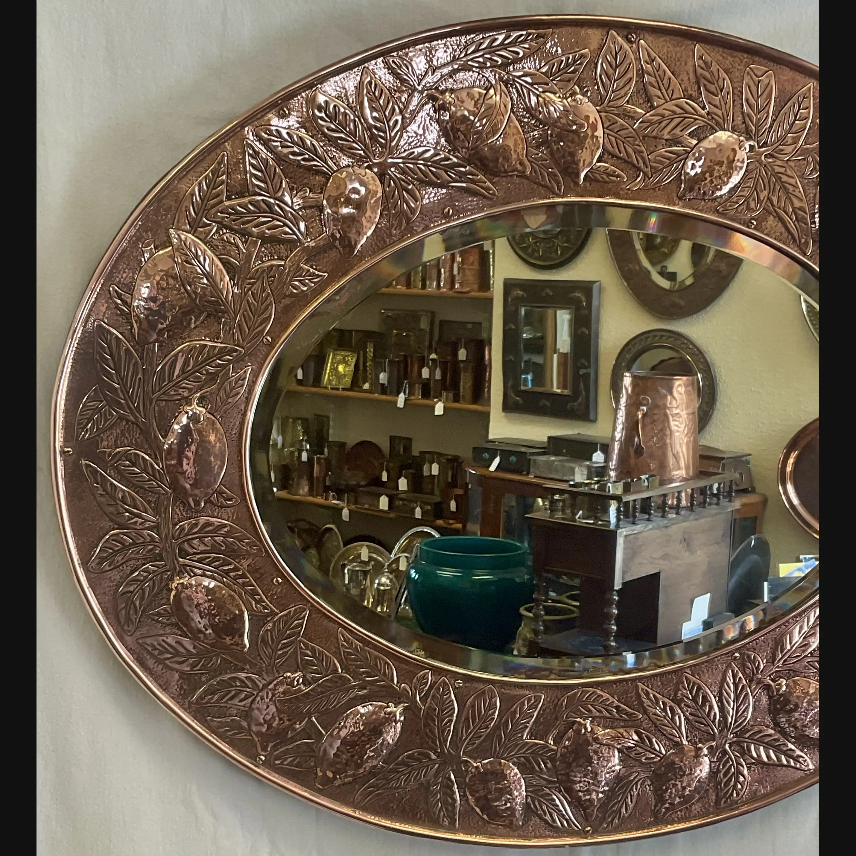 large oval keswick school of industrial art arts and crafts copper lemon tree mirror