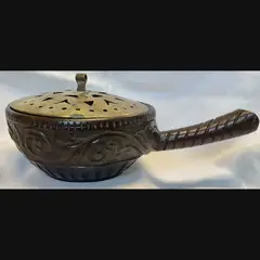 w h mawson keswick home industries arts and crafts carved oak potpourri with pierced brass cover c1900