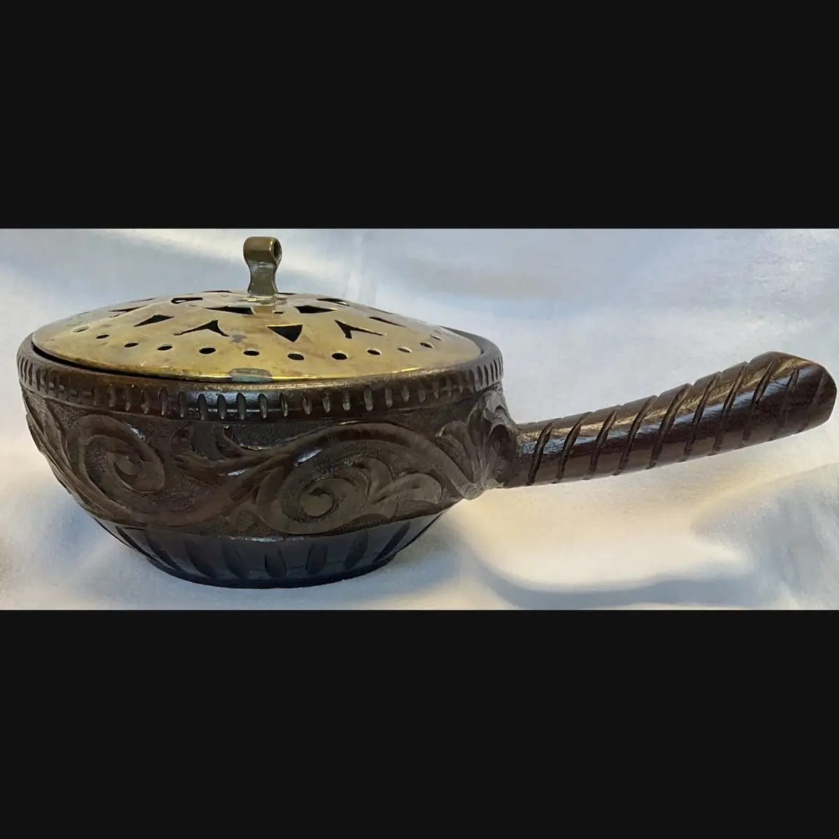 w h mawson keswick home industries arts and crafts carved oak potpourri with pierced brass cover c1900