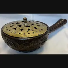 w h mawson keswick home industries arts and crafts carved oak potpourri with pierced brass cover c1900