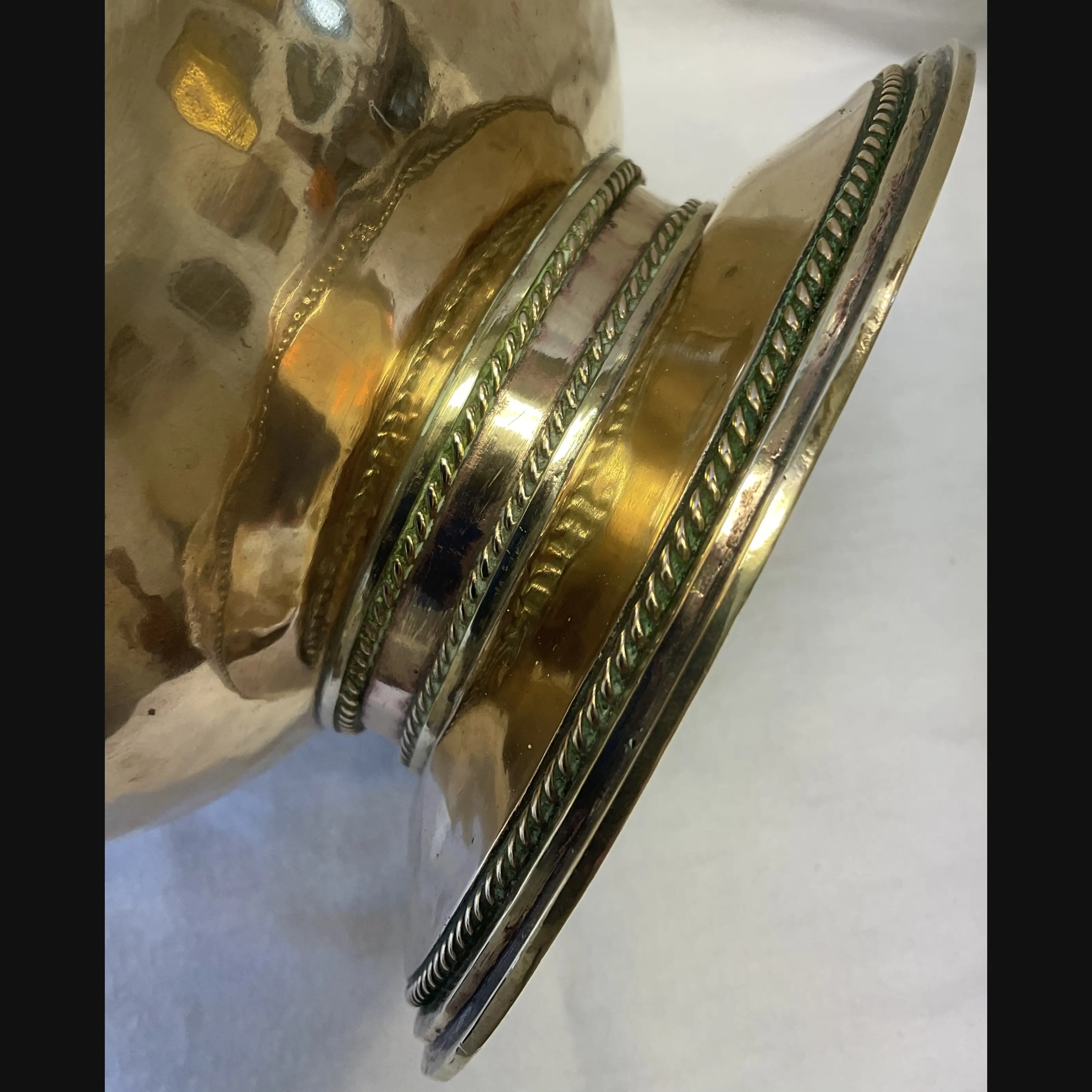 arts and crafts brass rose bowl with pierced celtic cover and elaborate wire work c19100 10