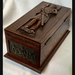 alexander ritchie iona celtic art scottish arts and crafts large carved table casket with celtic brass panels c1900