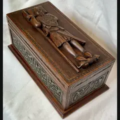 alexander ritchie iona celtic art scottish arts and crafts large carved table casket with celtic brass panels c1900