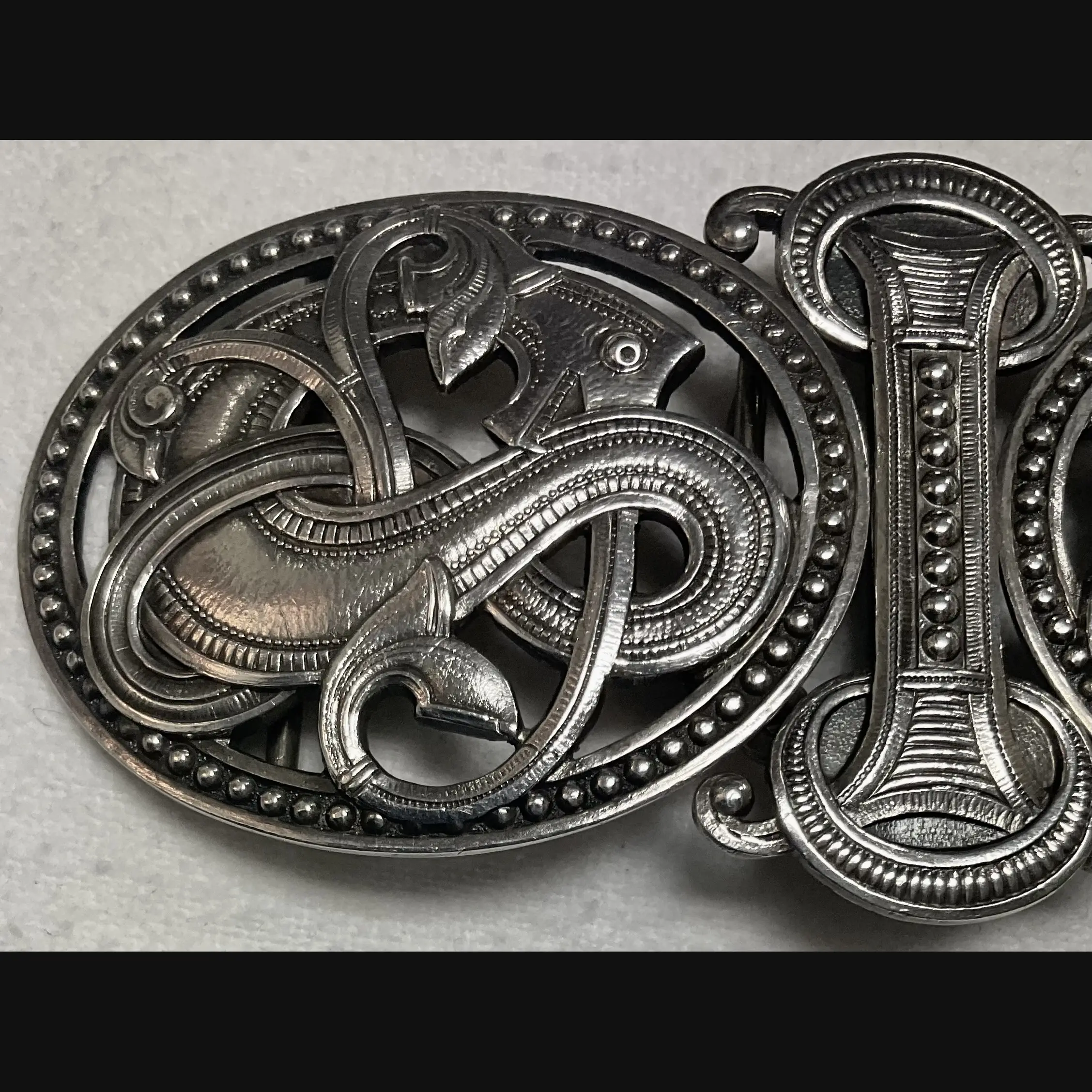 norwegian arts and crafts dragestil silver belt buckle