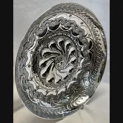 keswick school of industrial art ksia arts and crafts larger silver repousse decorated table bowl with their early 3 fishes design c1922