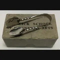 keswick school of industrial art ksia arts and crafts early boxed pair of steel sugar tongs